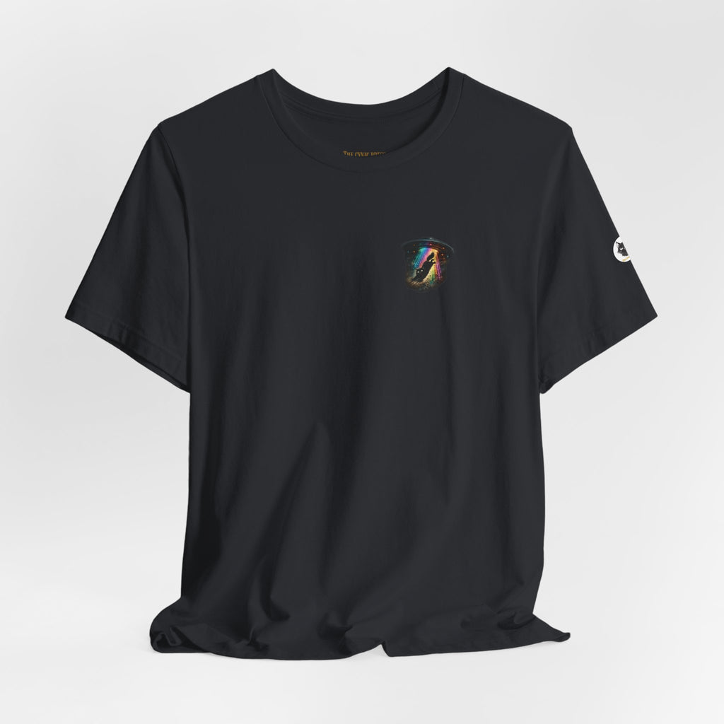 Alien BMX Cat Graphic Tee | Retro UFO Streetwear Shirt | Vintage Black Heather Graphic T-Shirt | Cosmic Skate Punk Unisex Tee | The Cynic Press Official