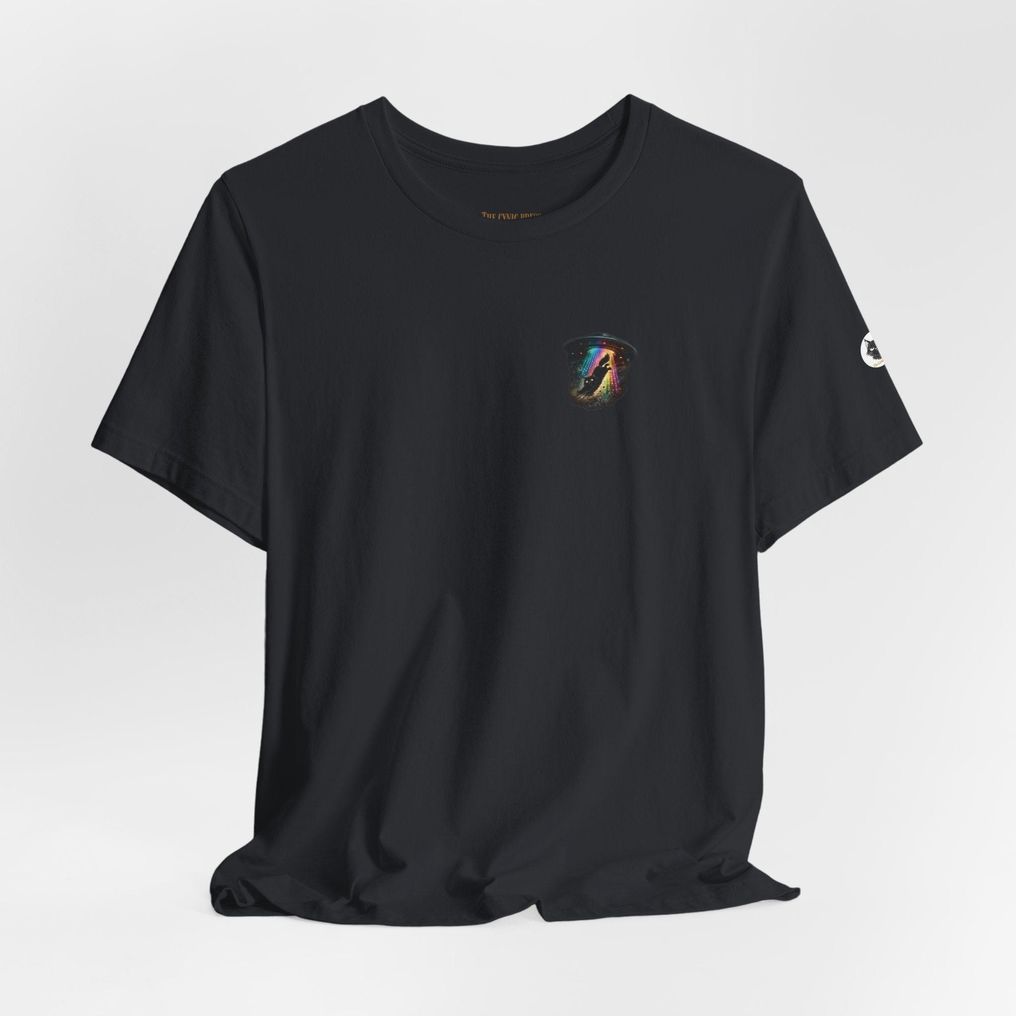 Alien BMX Cat Graphic Tee | Retro UFO Streetwear Shirt | Vintage Black Heather Graphic T-Shirt | Cosmic Skate Punk Unisex Tee | The Cynic Press Official