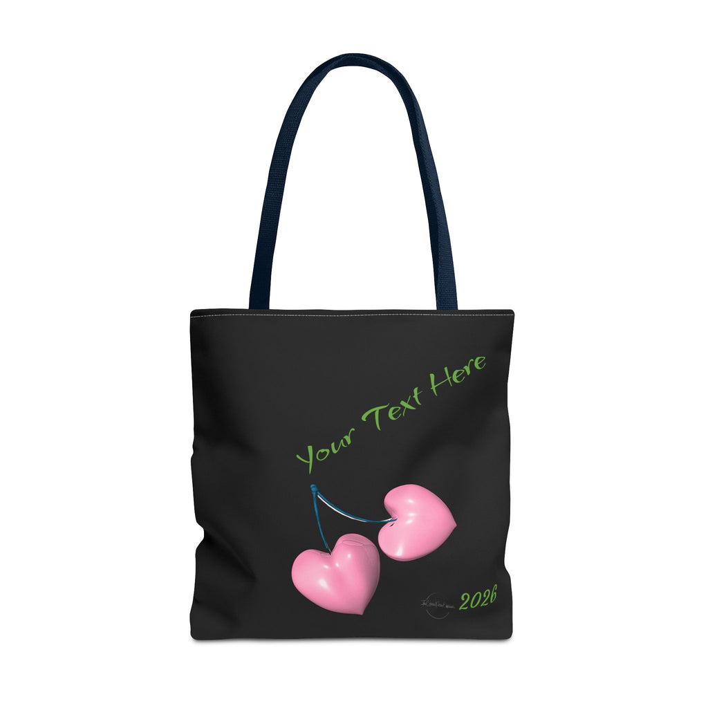 Pink Heart Cherries Tote Bag | Custom Text