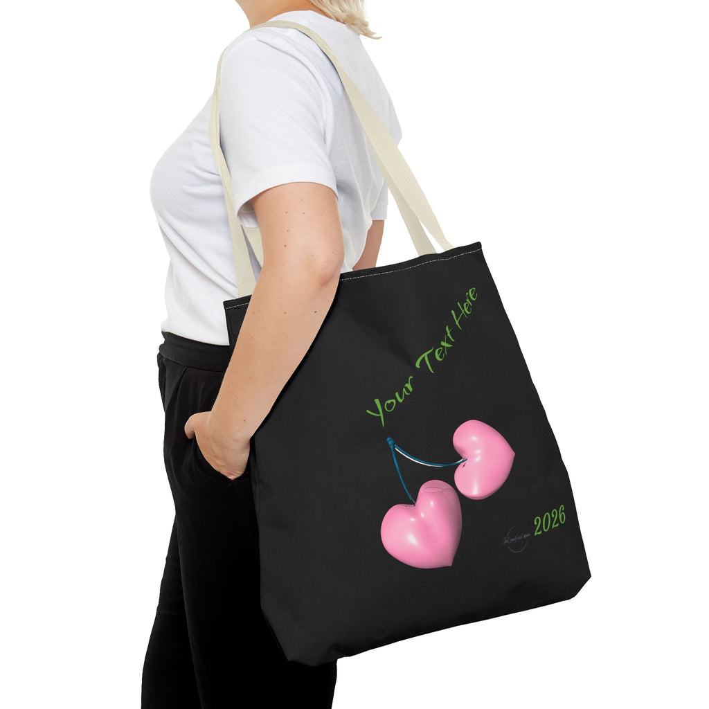 Pink Heart Cherries Tote Bag | Custom Text