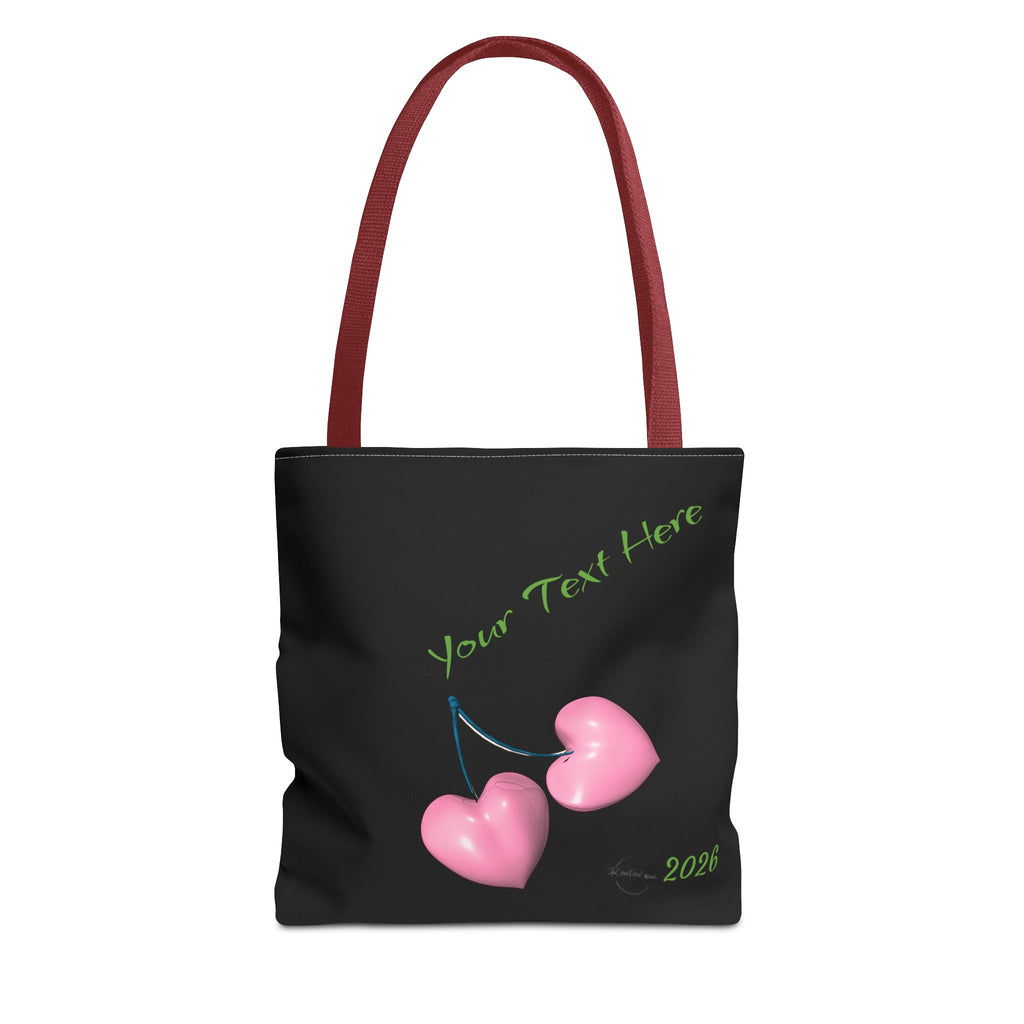 Pink Heart Cherries Tote Bag | Custom Text