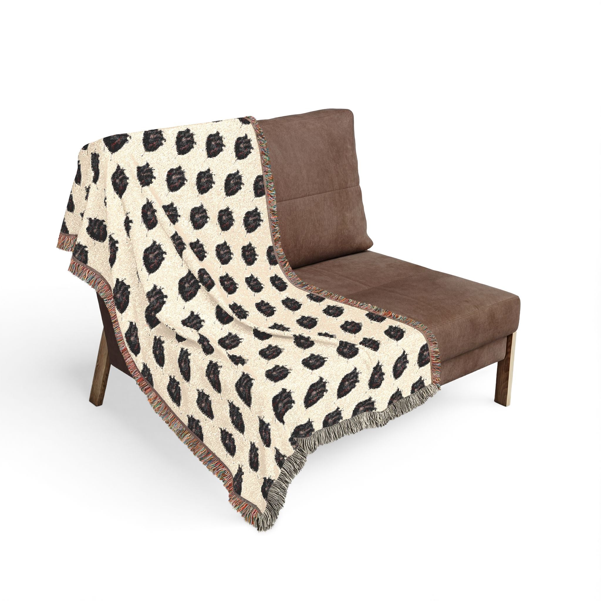 Stay cozy bundled up in a Woven  "Little Dark Heart" Throw Blanket — Reversible Boho Plaid Pattern