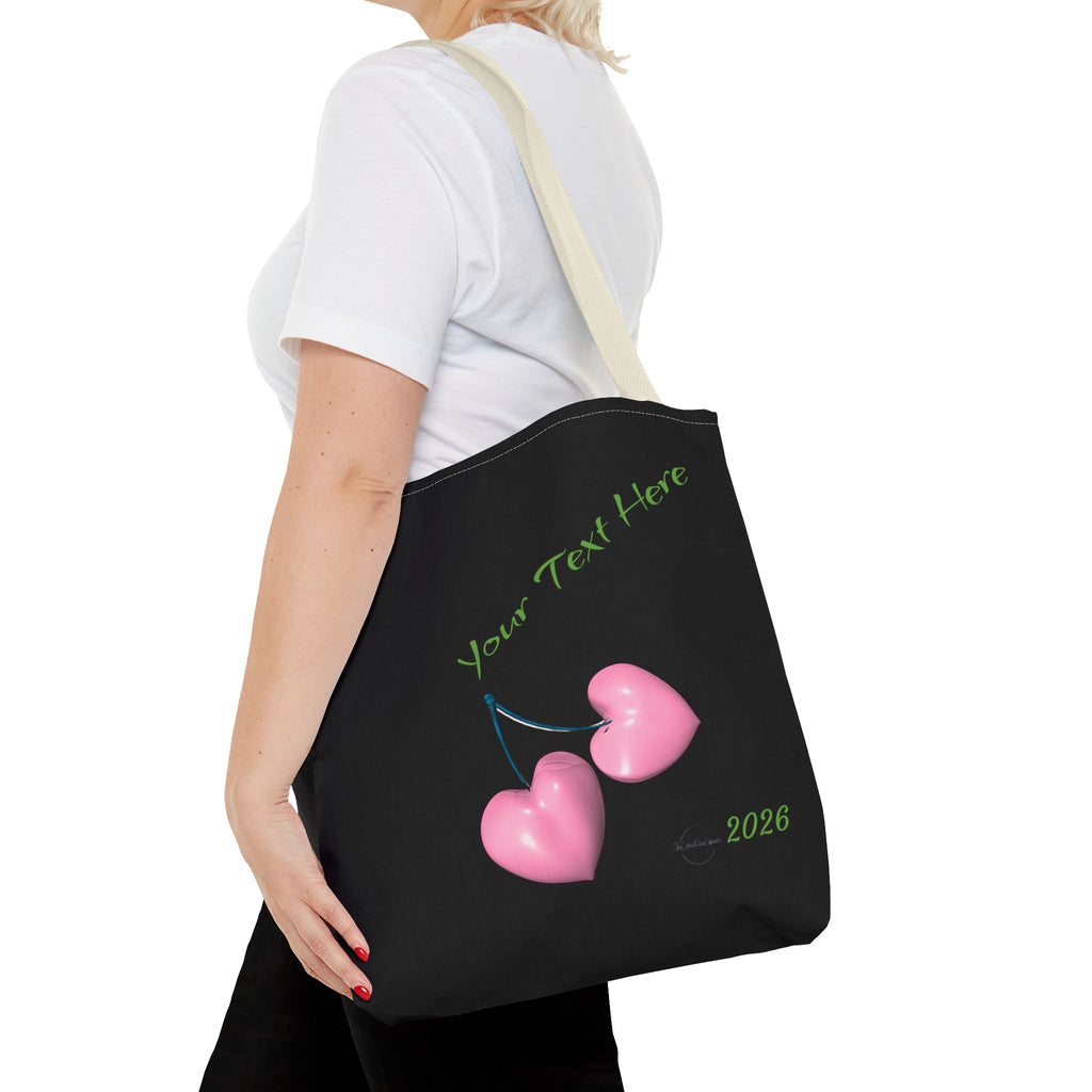 Pink Heart Cherries Tote Bag | Custom Text