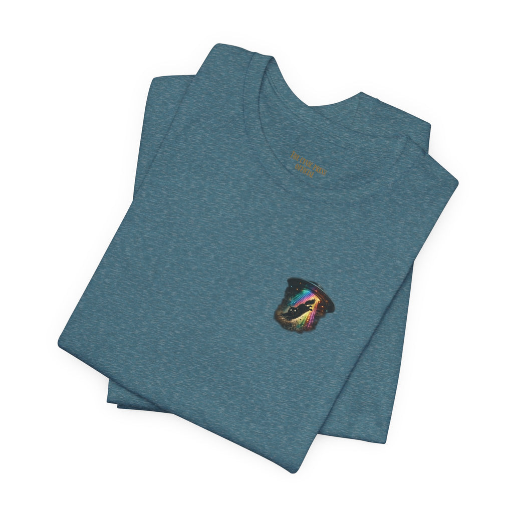 Alien BMX Cat Graphic Tee | Retro UFO Streetwear Shirt | Vintage Black Heather Graphic T-Shirt | Cosmic Skate Punk Unisex Tee | The Cynic Press Official