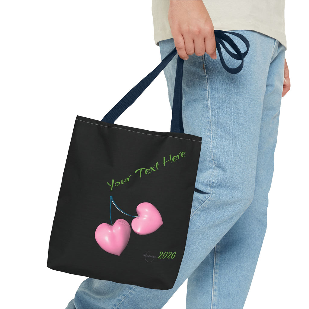 Pink Heart Cherries Tote Bag | Custom Text