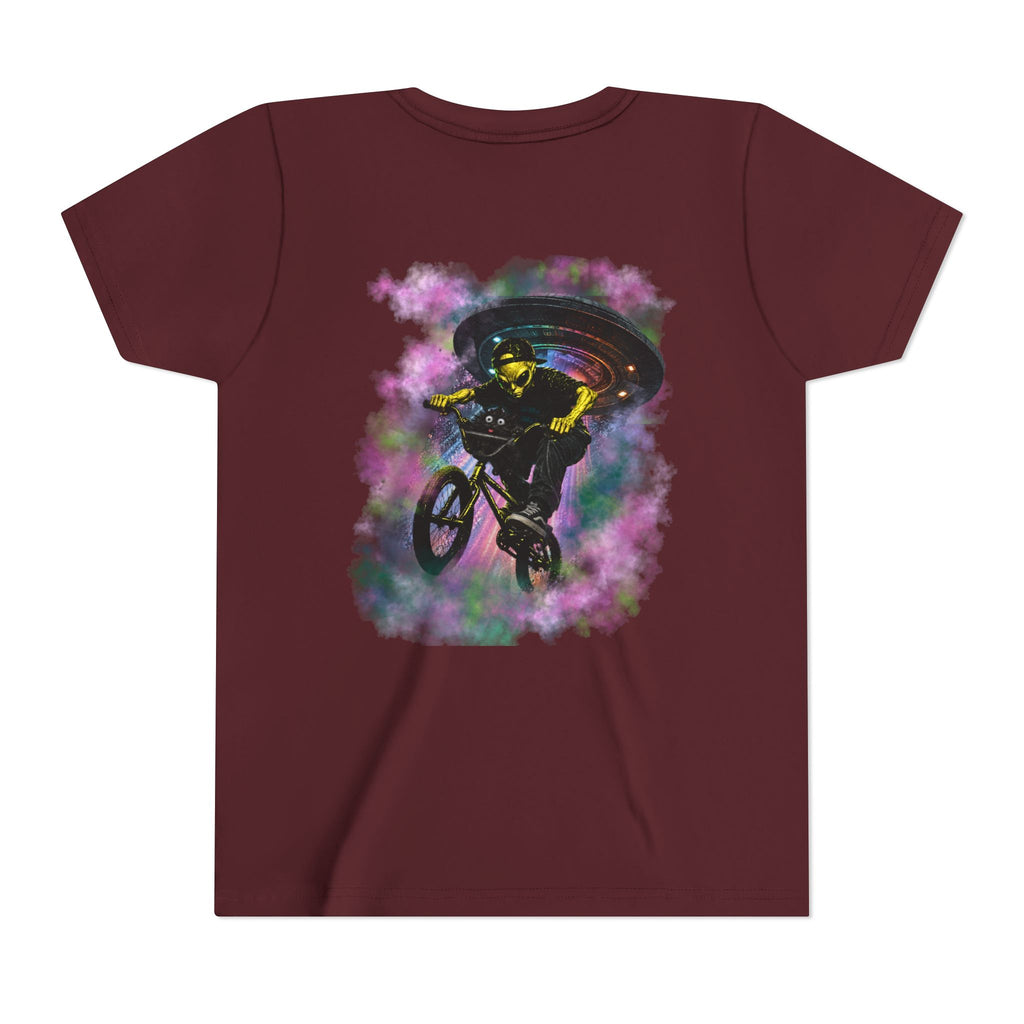Cosmic Cruise: Jinx & Nova BMX Adventure Tee | Premium Youth Alien & Cat Graphic Shirt | Cool Kids Streetwear T-Shirt | Dual-Graphic Black T-Shirt | Youth BMX Rider Tee — Colorful Cosmic Bike Stunt T-...