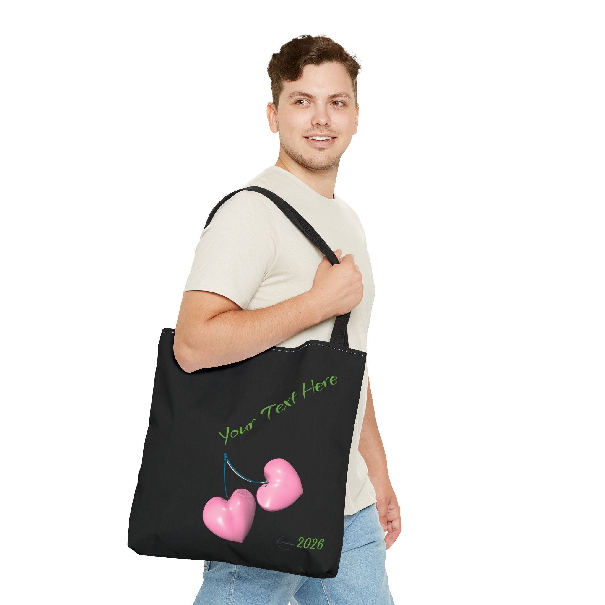 Pink Heart Cherries Tote Bag | Custom Text