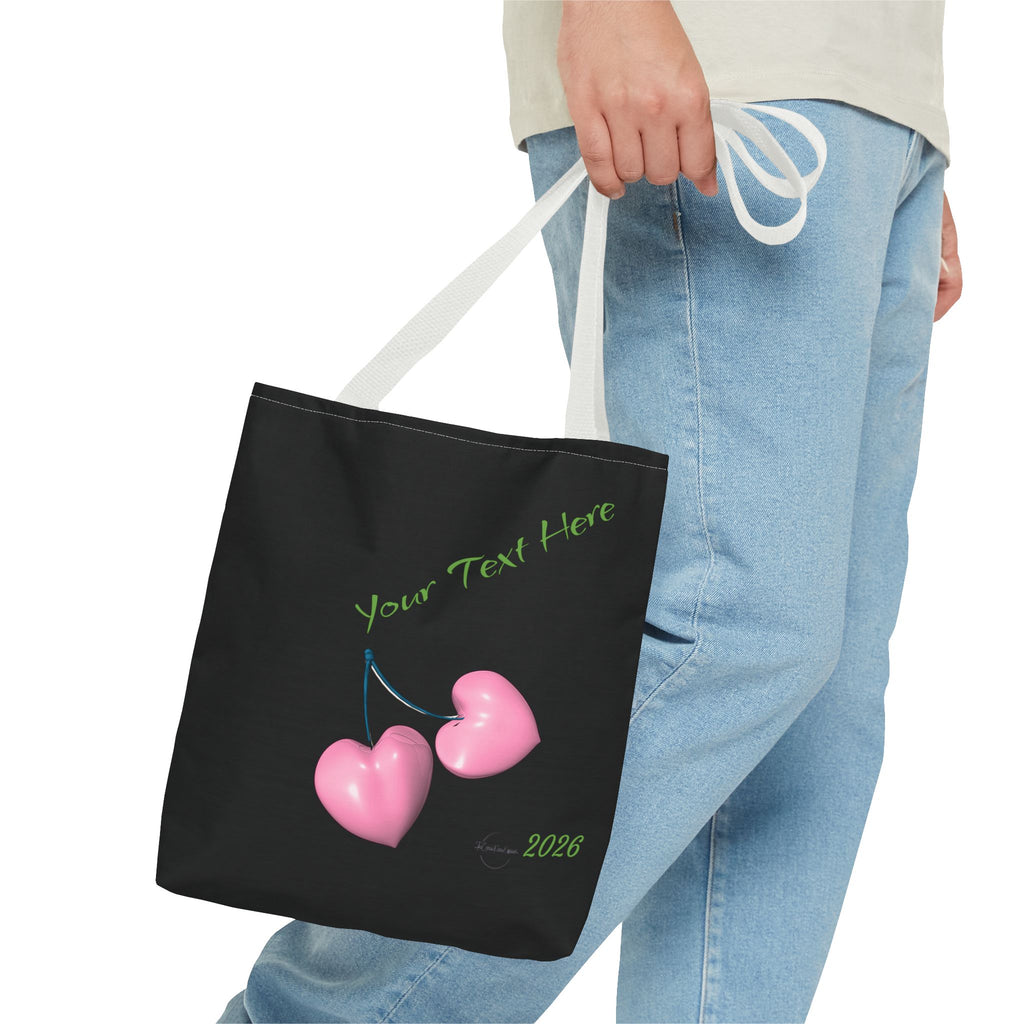 Pink Heart Cherries Tote Bag | Custom Text