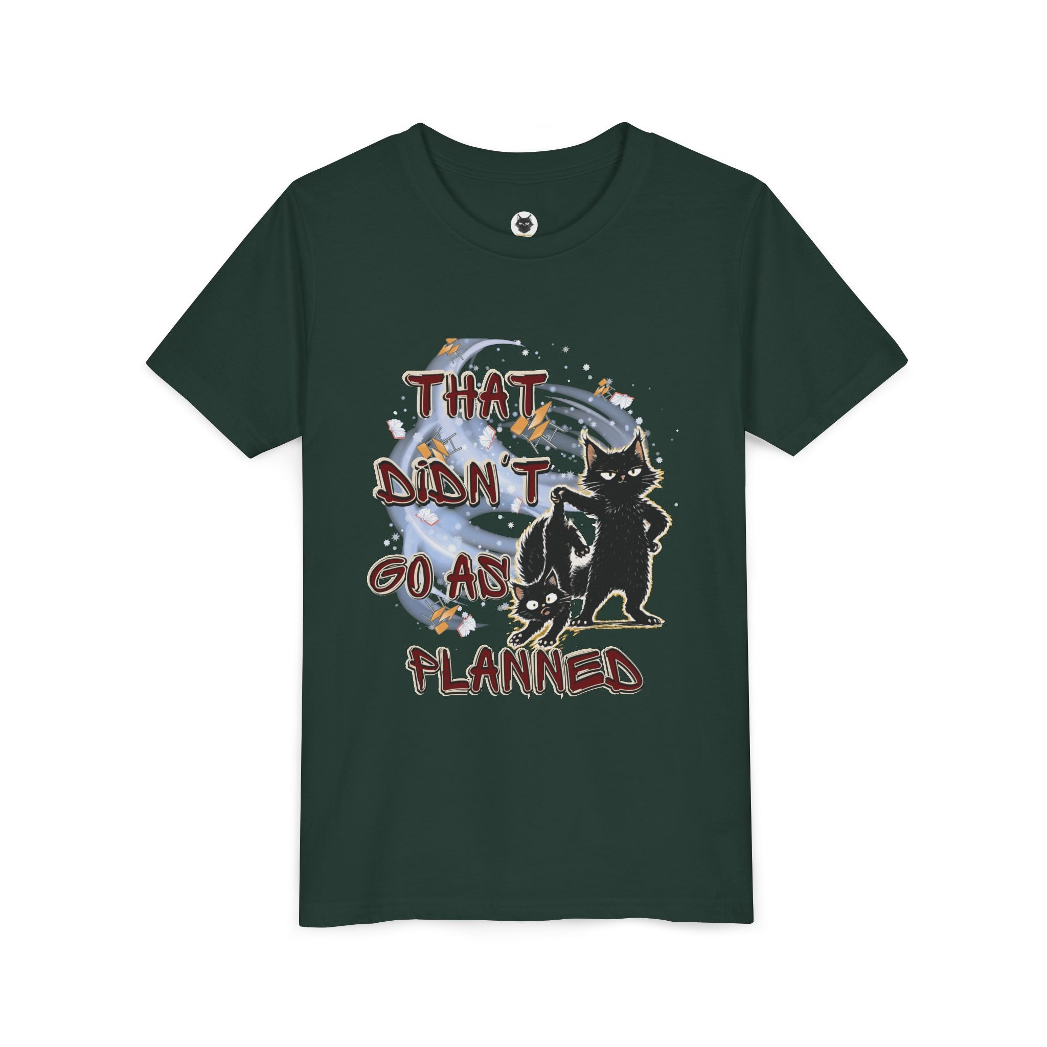 That Didn't Go As Planned Kids Graphic T-Shirt | Funny Black Cat Youth Tee | Cute Chaos Cat Shirt | Back to School Gift for Boys & Girls