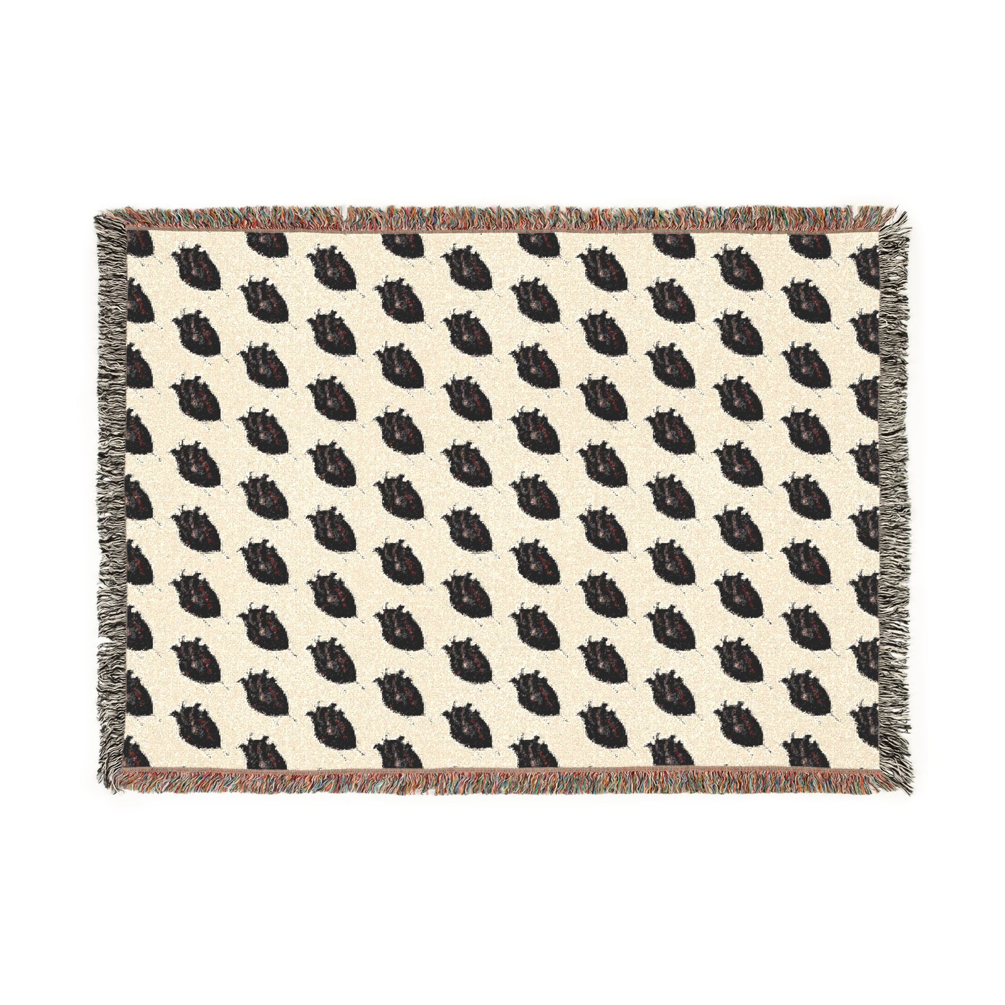 Stay cozy bundled up in a Woven  "Little Dark Heart" Throw Blanket — Reversible Boho Plaid Pattern