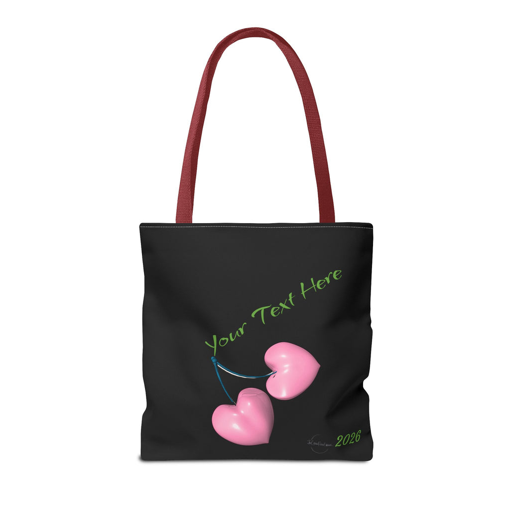 Pink Heart Cherries Tote Bag | Custom Text