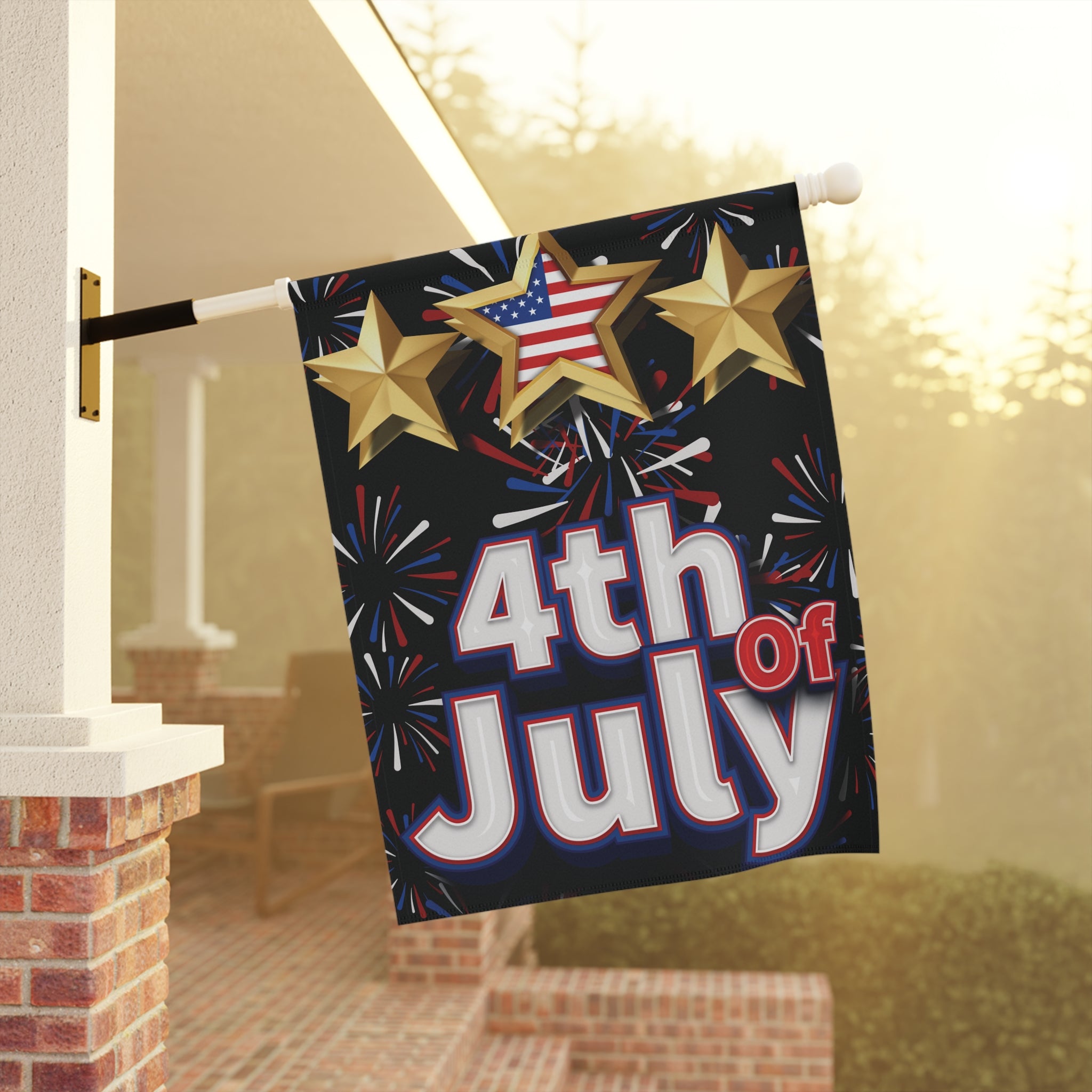 4th of July Garden Flag | Patriotic Stars & Fireworks Outdoor Yard Decor