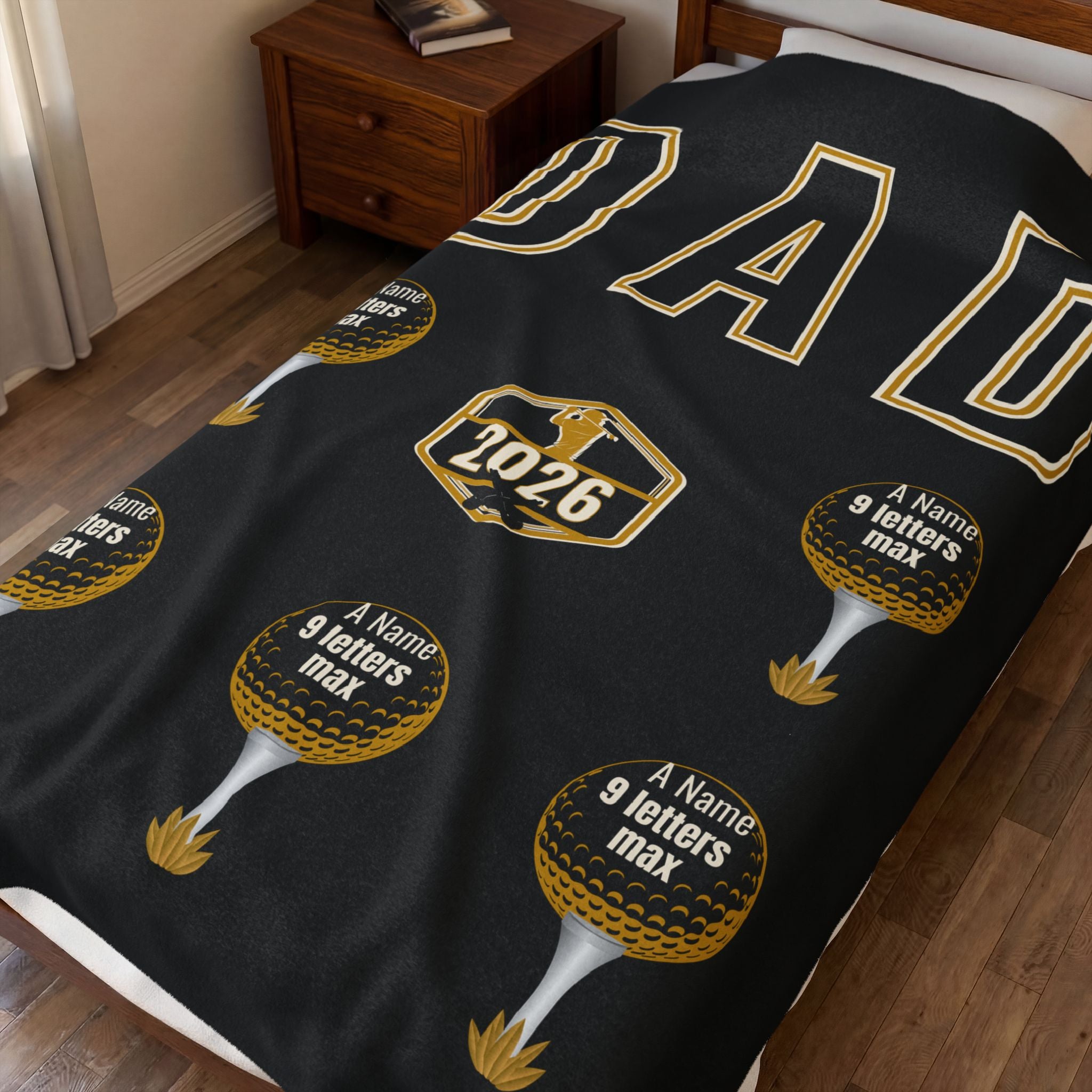 Dad 2026 Golf Personalized Velveteen Plush Blanket — Custom Names (up to 9 letters)