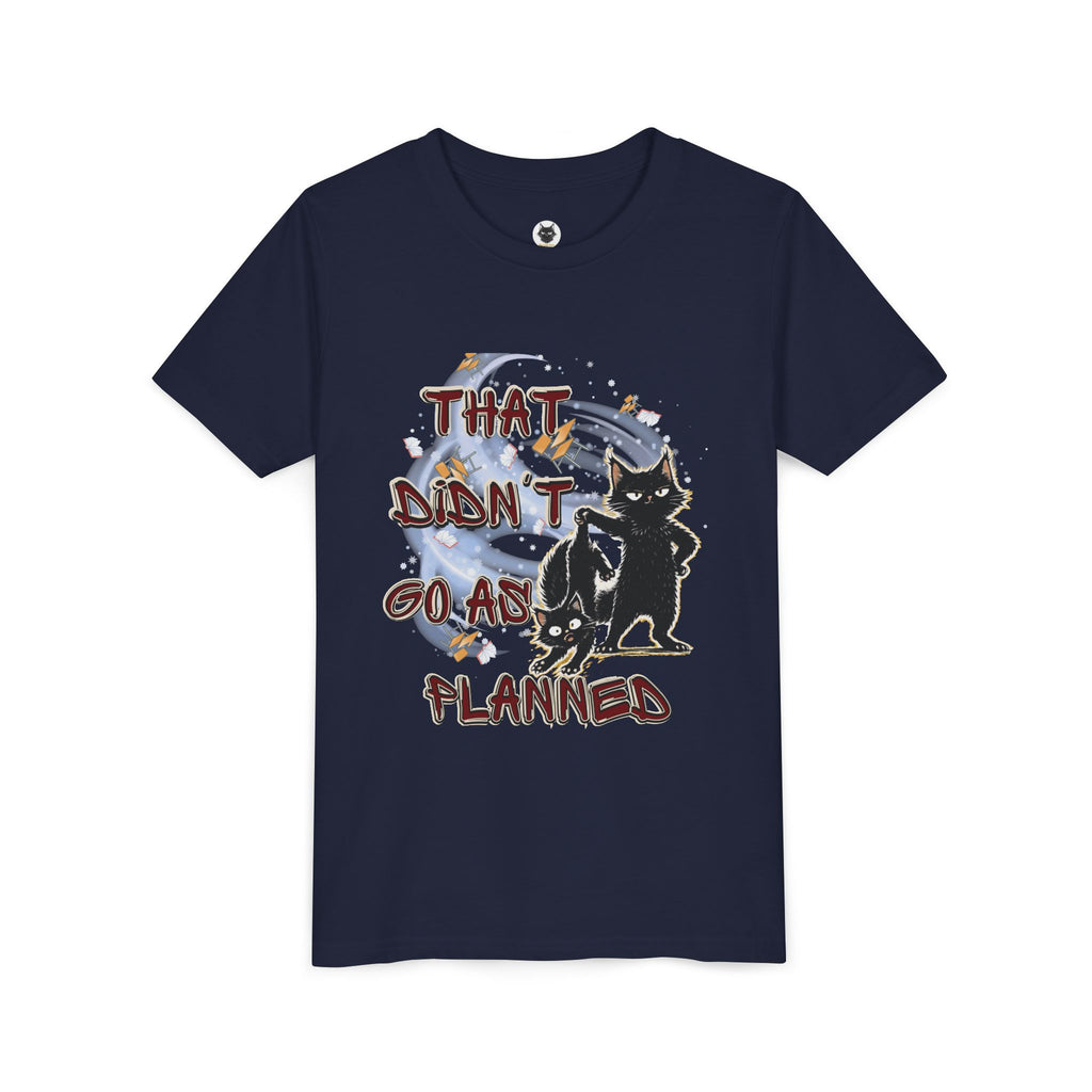 That Didn't Go As Planned Kids Graphic T-Shirt | Funny Black Cat Youth Tee | Cute Chaos Cat Shirt | Back to School Gift for Boys & Girls
