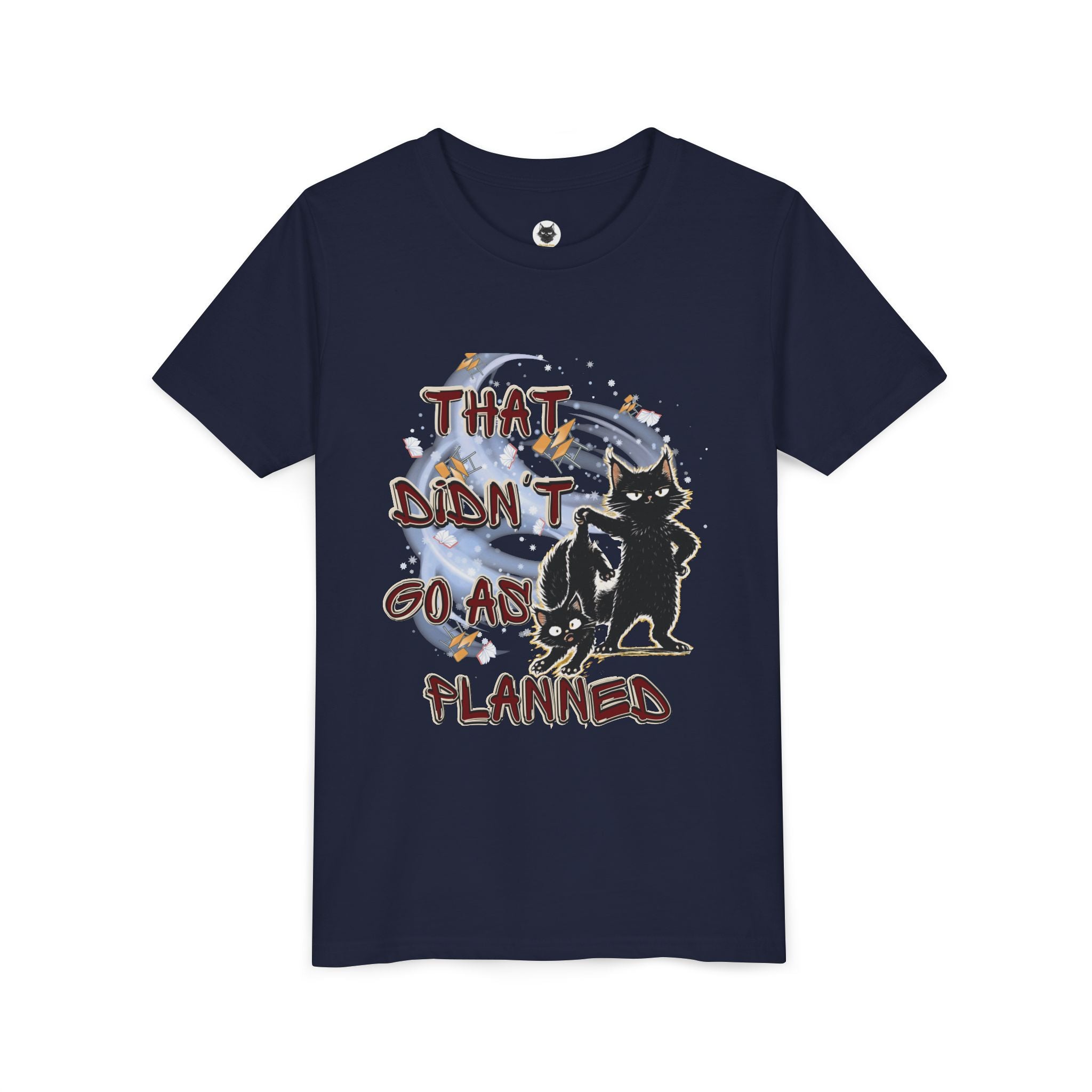 That Didn't Go As Planned Kids Graphic T-Shirt | Funny Black Cat Youth Tee | Cute Chaos Cat Shirt | Back to School Gift for Boys & Girls
