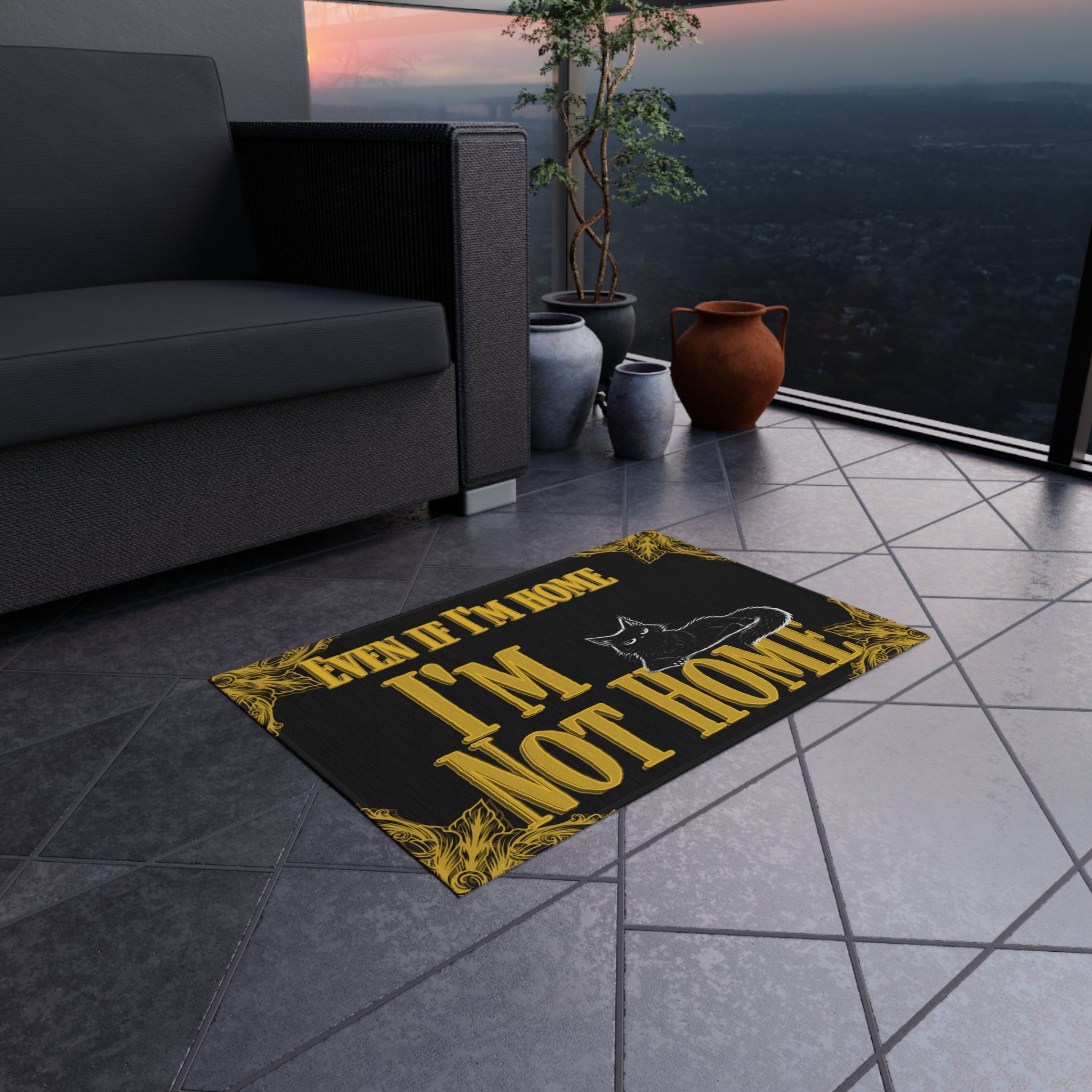 Outdoor Rug — "Even If I'm Home I'm Not Home" Cat Doormat