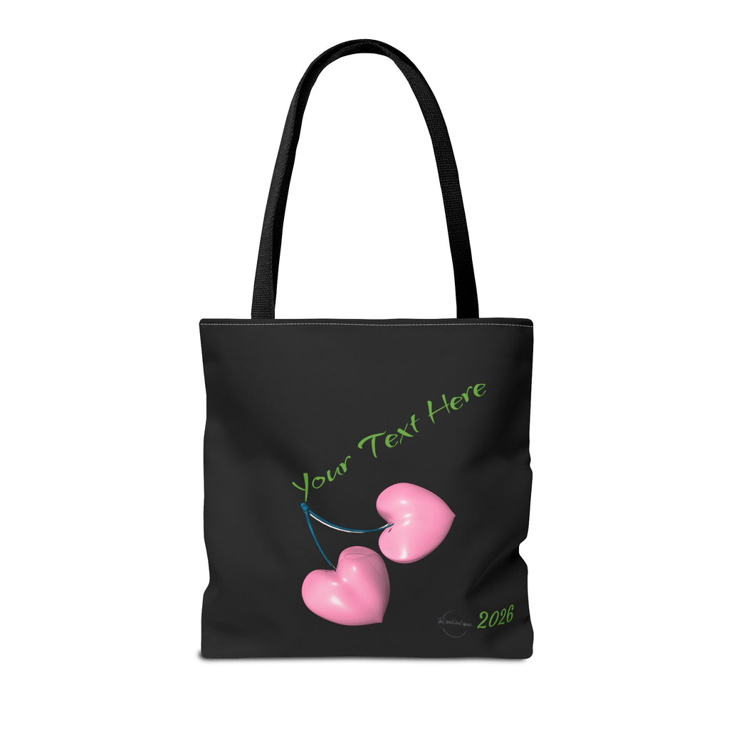 Pink Heart Cherries Tote Bag | Custom Text