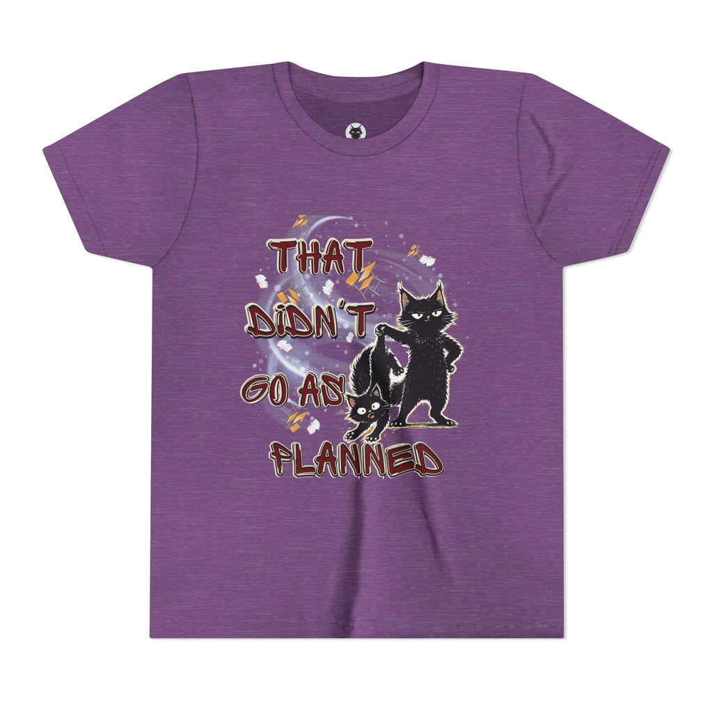 That Didn't Go As Planned Kids Graphic T-Shirt | Funny Black Cat Youth Tee | Cute Chaos Cat Shirt | Back to School Gift for Boys & Girls