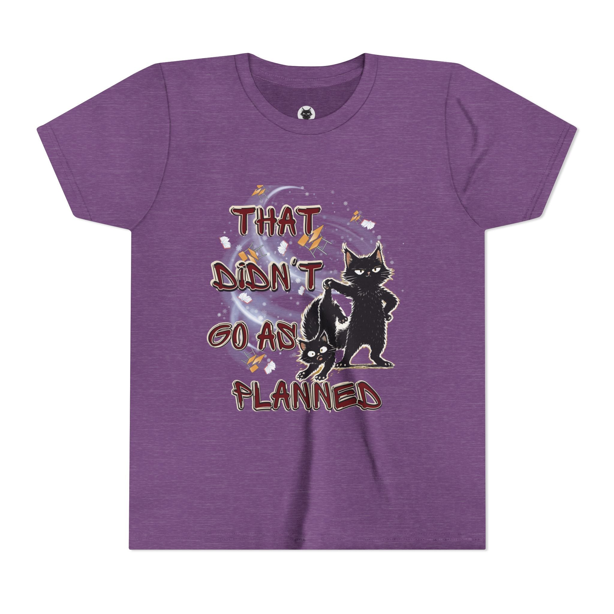 That Didn't Go As Planned Kids Graphic T-Shirt | Funny Black Cat Youth Tee | Cute Chaos Cat Shirt | Back to School Gift for Boys & Girls