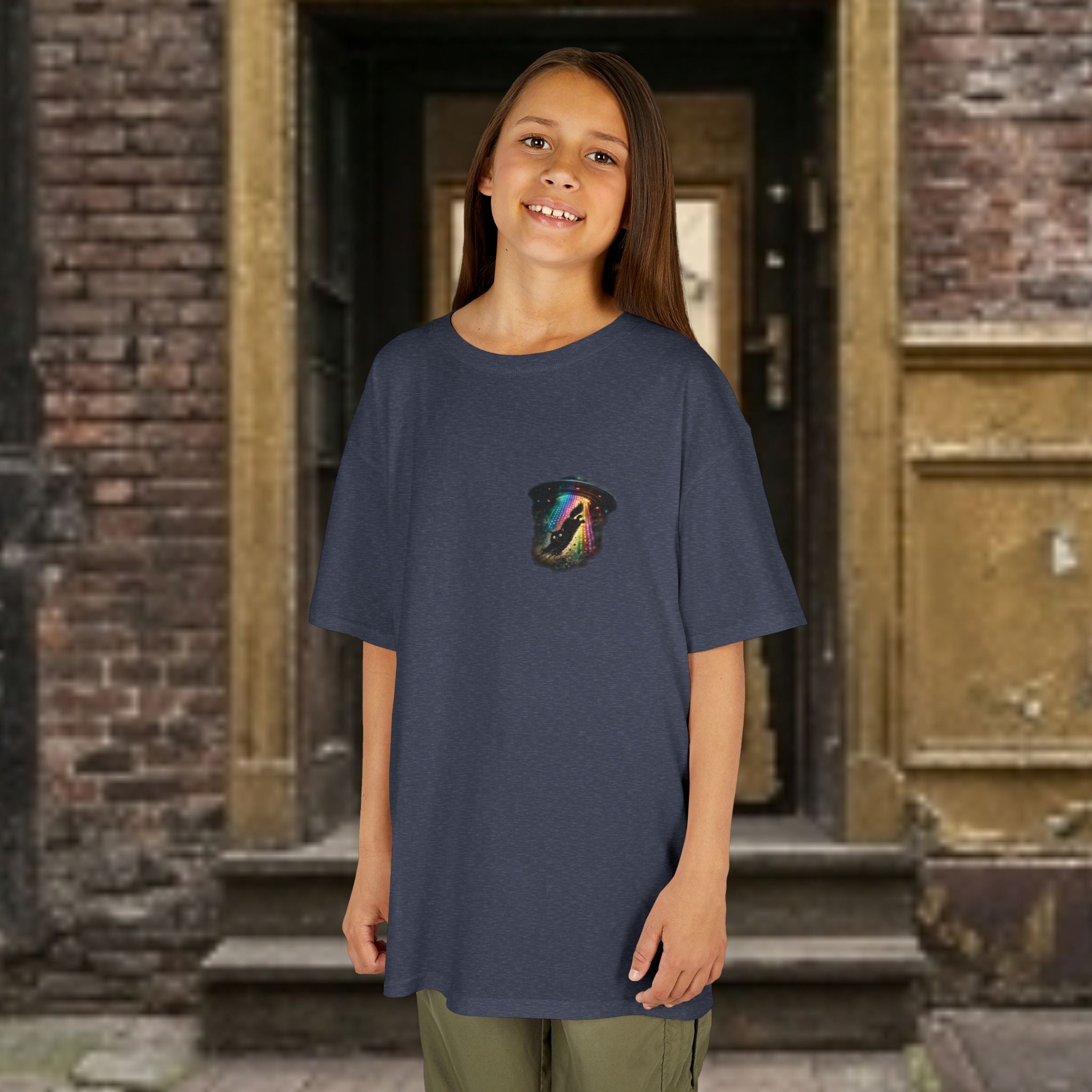 Kids Tee — Cat & Alien Friends Bike Ride with UFO Lights
