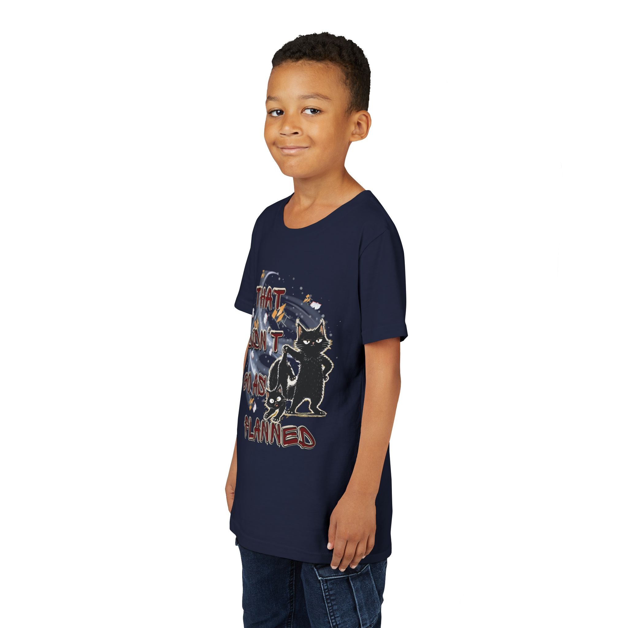 That Didn't Go As Planned Kids Graphic T-Shirt | Funny Black Cat Youth Tee | Cute Chaos Cat Shirt | Back to School Gift for Boys & Girls