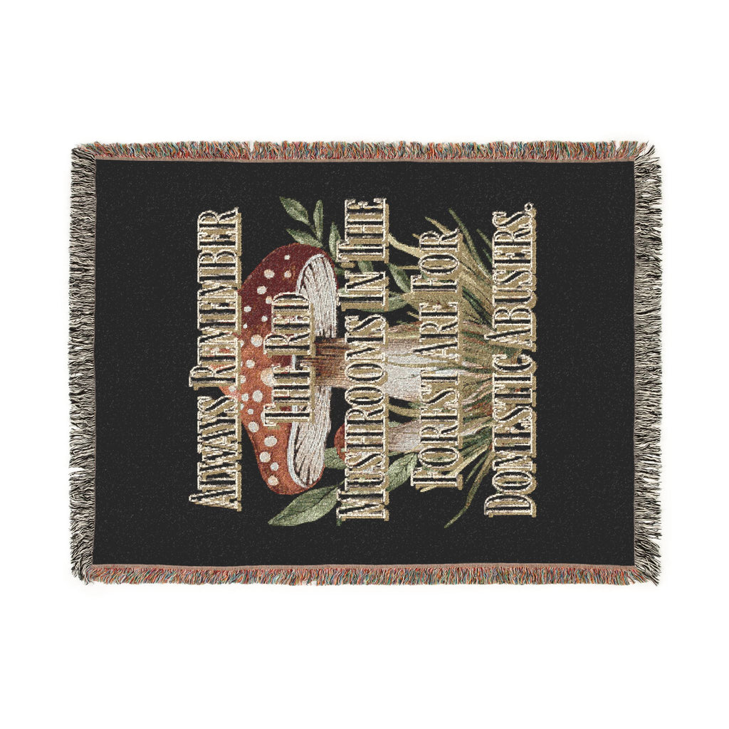Mushroom Foraging Woven Blanket — Cozy Botanical Toadstool Throw