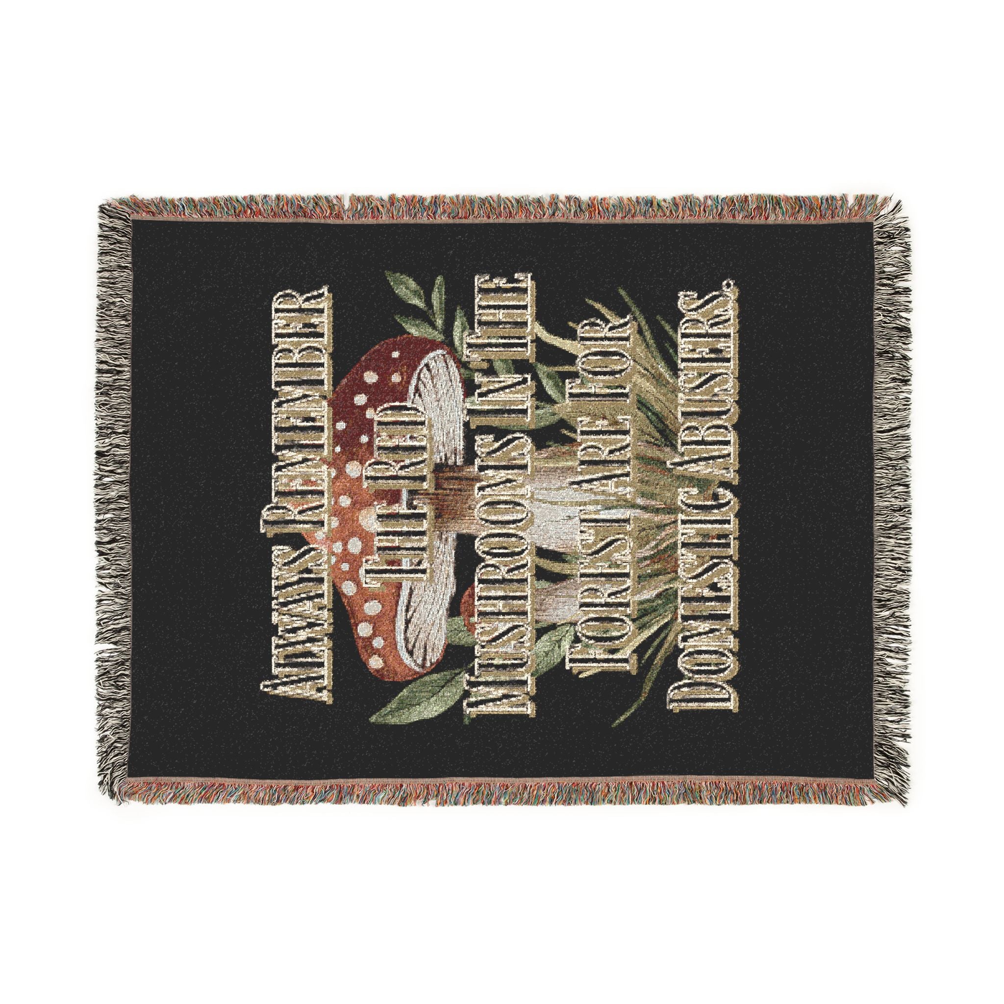 Mushroom Foraging Woven Blanket — Cozy Botanical Toadstool Throw