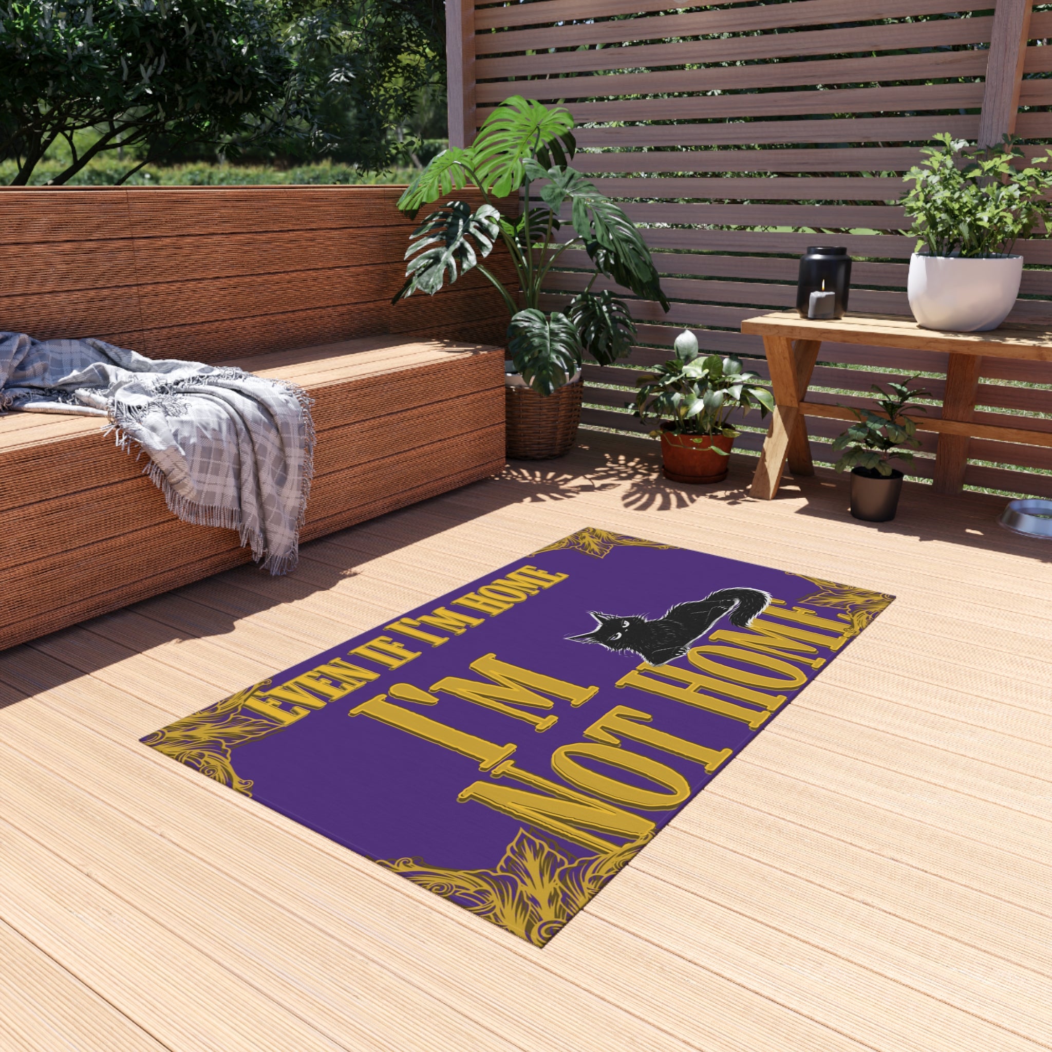 Outdoor Rug — "Even If I'm Home I'm Not Home" Cat Doormat