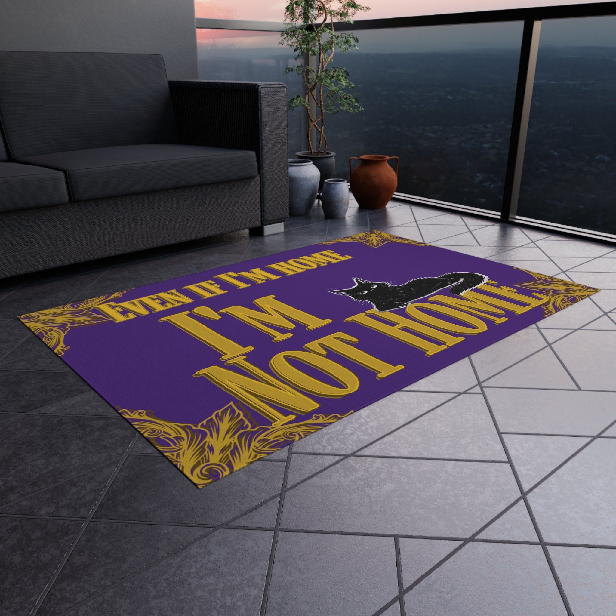 Outdoor Rug — "Even If I'm Home I'm Not Home" Cat Doormat