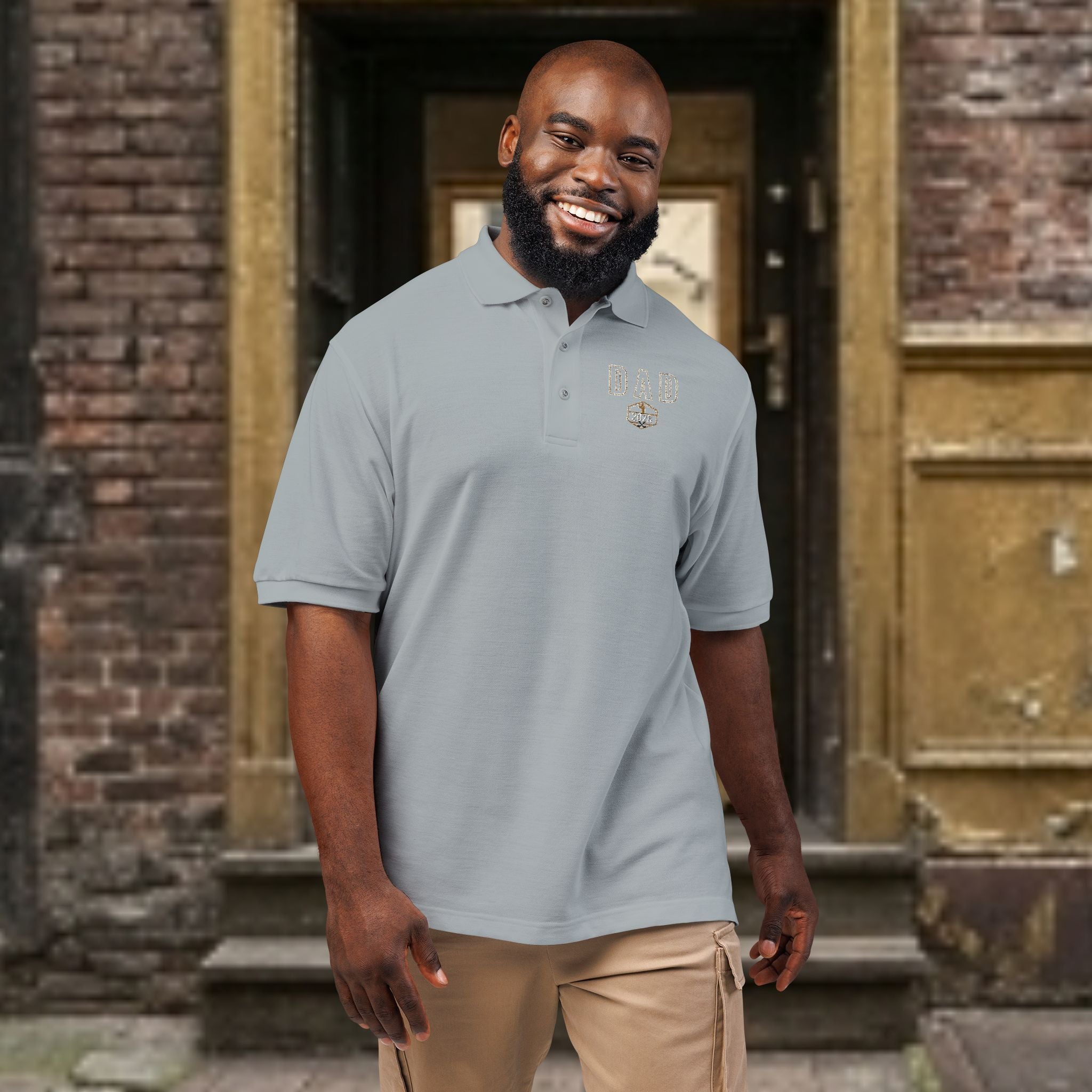 Embroidered Floral Crest Polo Shirt - Premium Father's Day Gift - Elegant Men's Business Casual Golf Polo