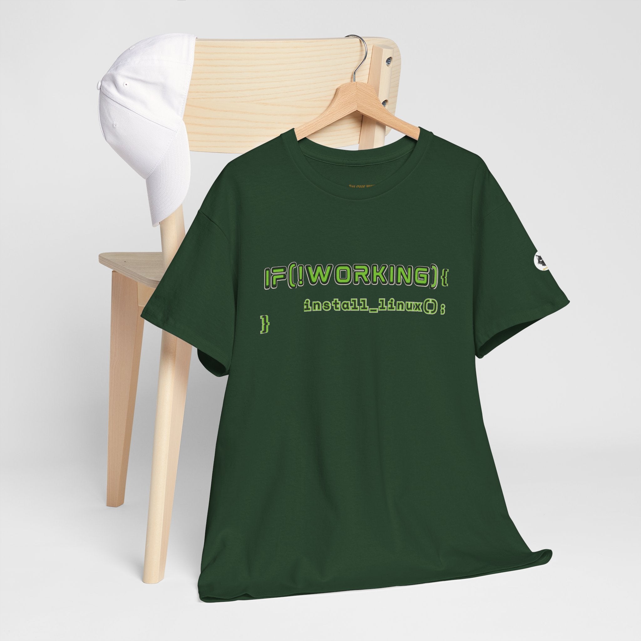 If (!Working) { Install Linux(); } Funny Programmer T-Shirt | Linux Developer Geek Tee | Coding Humor Shirt | Unisex Heavy Cotton Tee