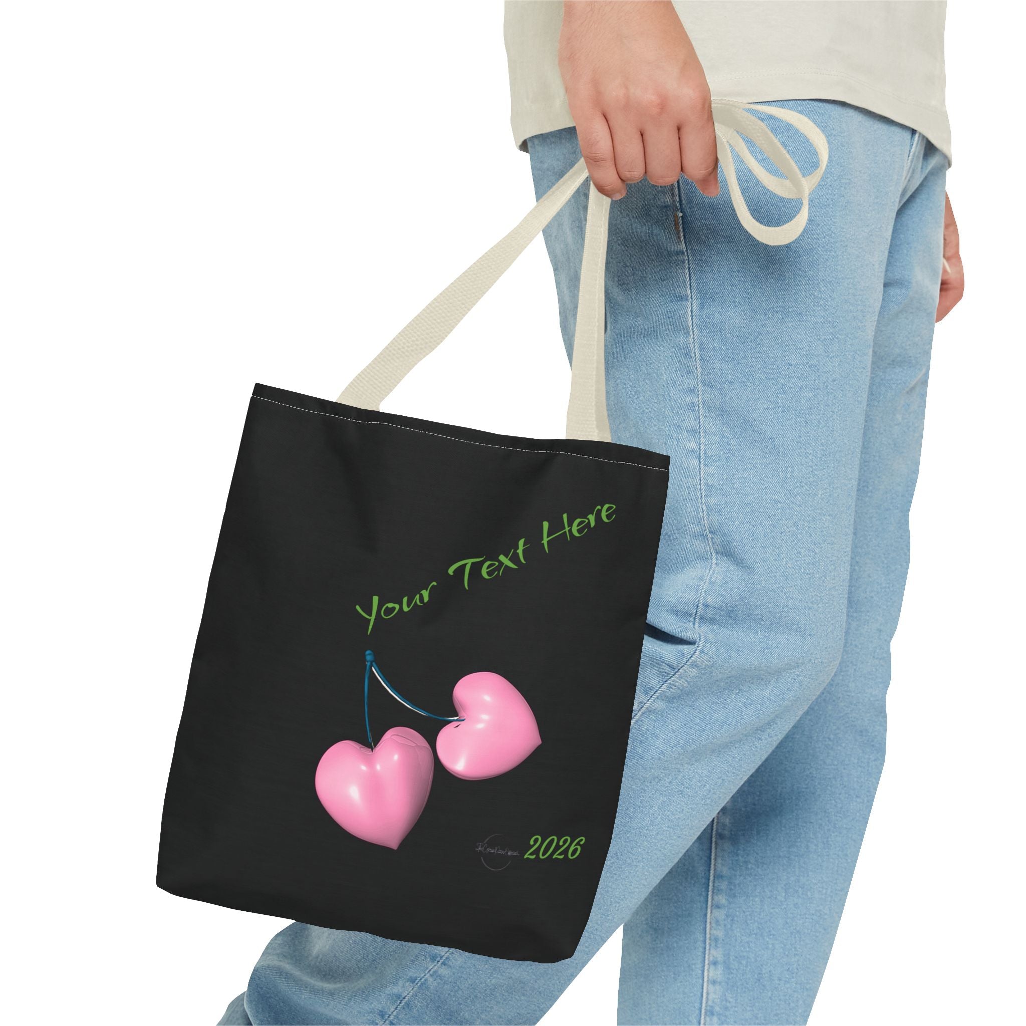 Pink Heart Cherries Tote Bag | Custom Text