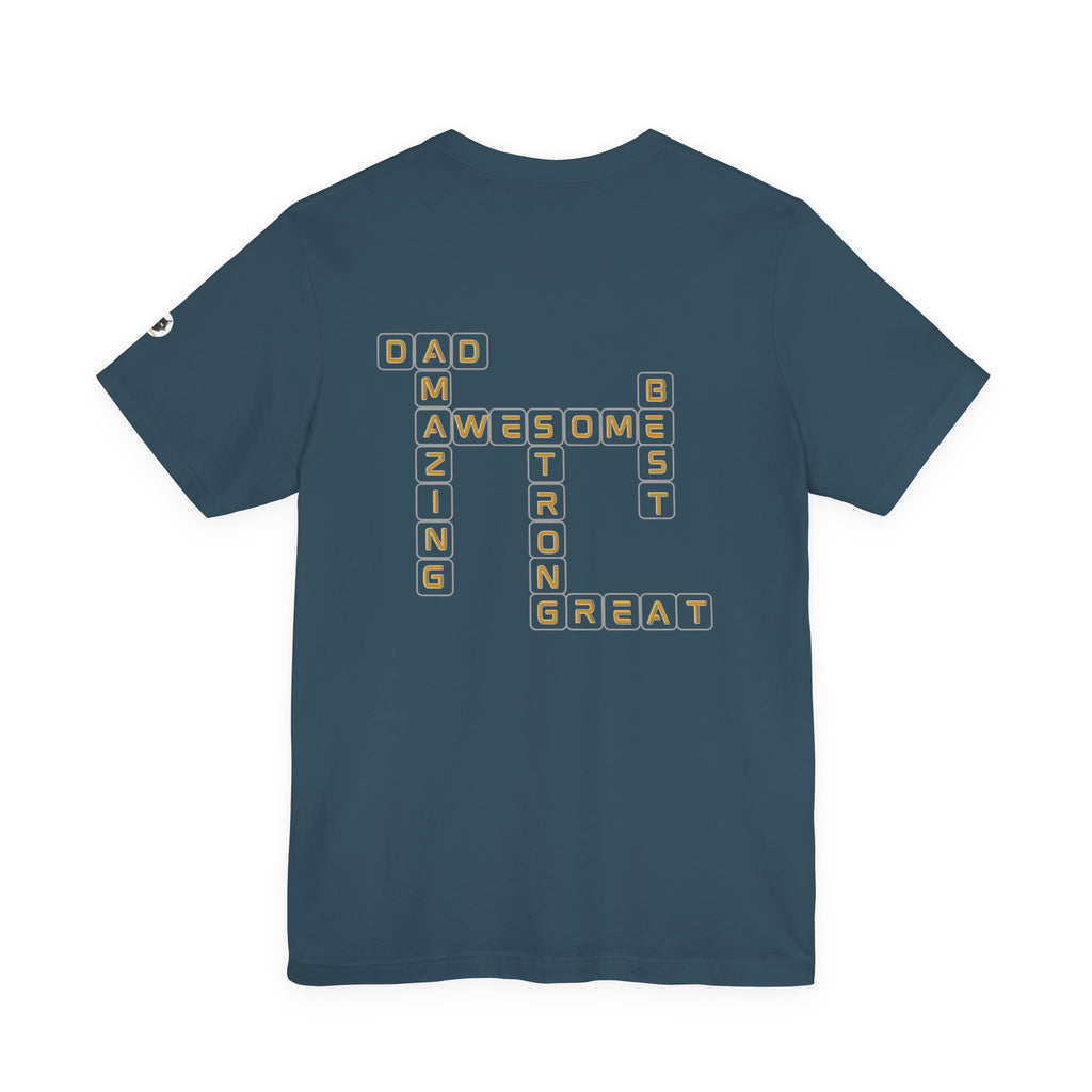Dad 2026 Crossword T‑Shirt — "No.1 Dad" Gold Badge Father’s Day Tee | Dad Crossword Puzzle T-Shirt | Father's Day Double Sided Graphic Tee | No 1 Dad Shirt Gift for Men