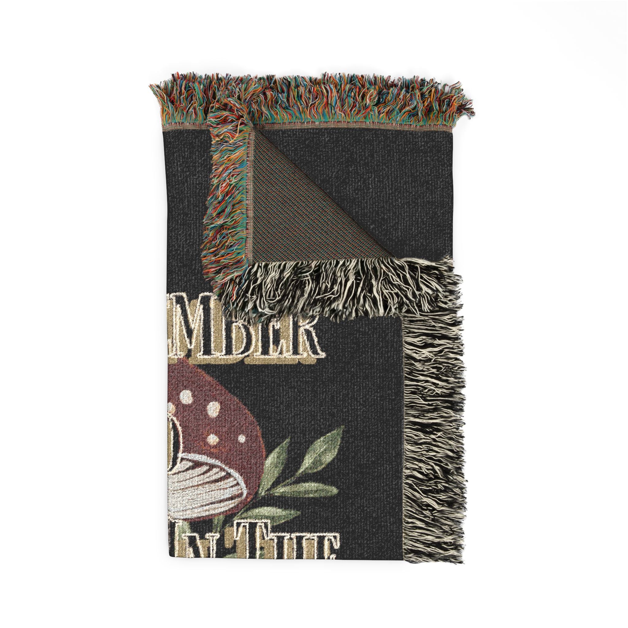 Mushroom Foraging Woven Blanket — Cozy Botanical Toadstool Throw