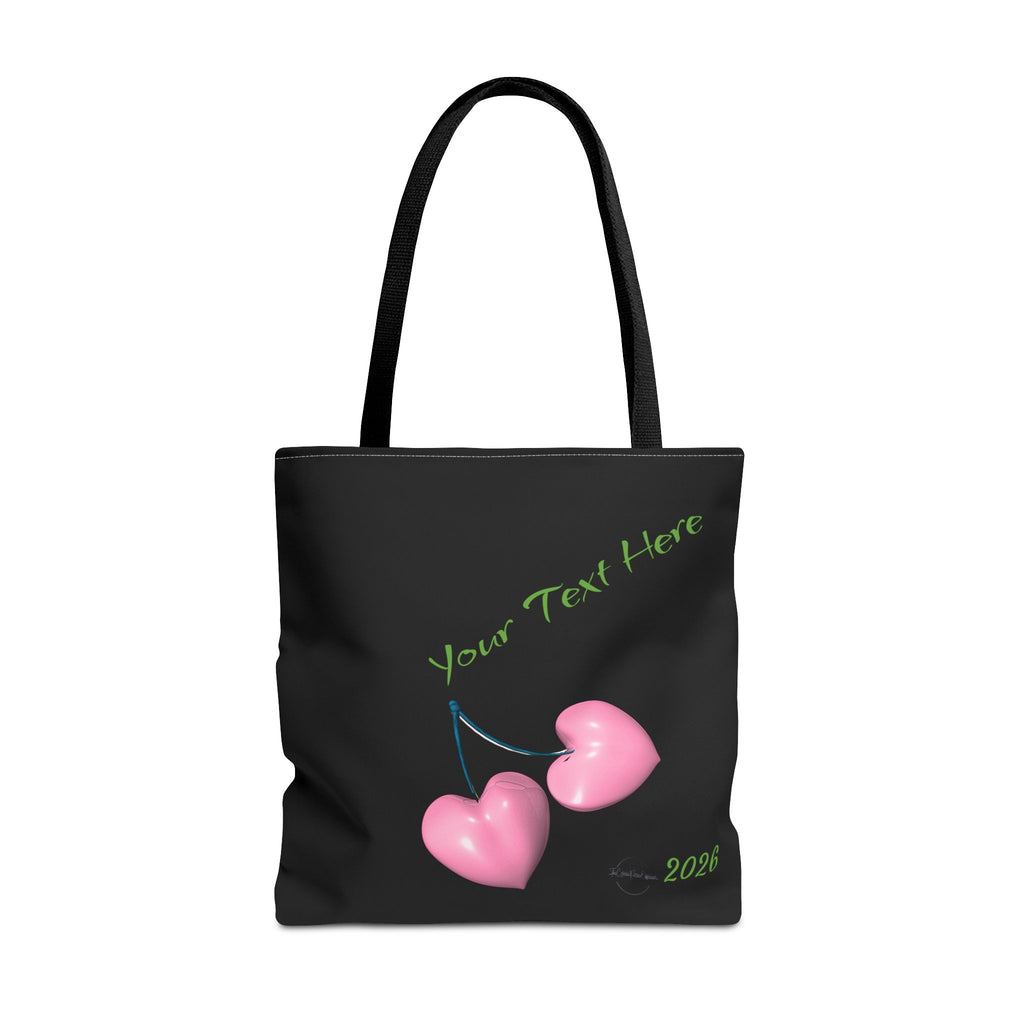 Pink Heart Cherries Tote Bag | Custom Text