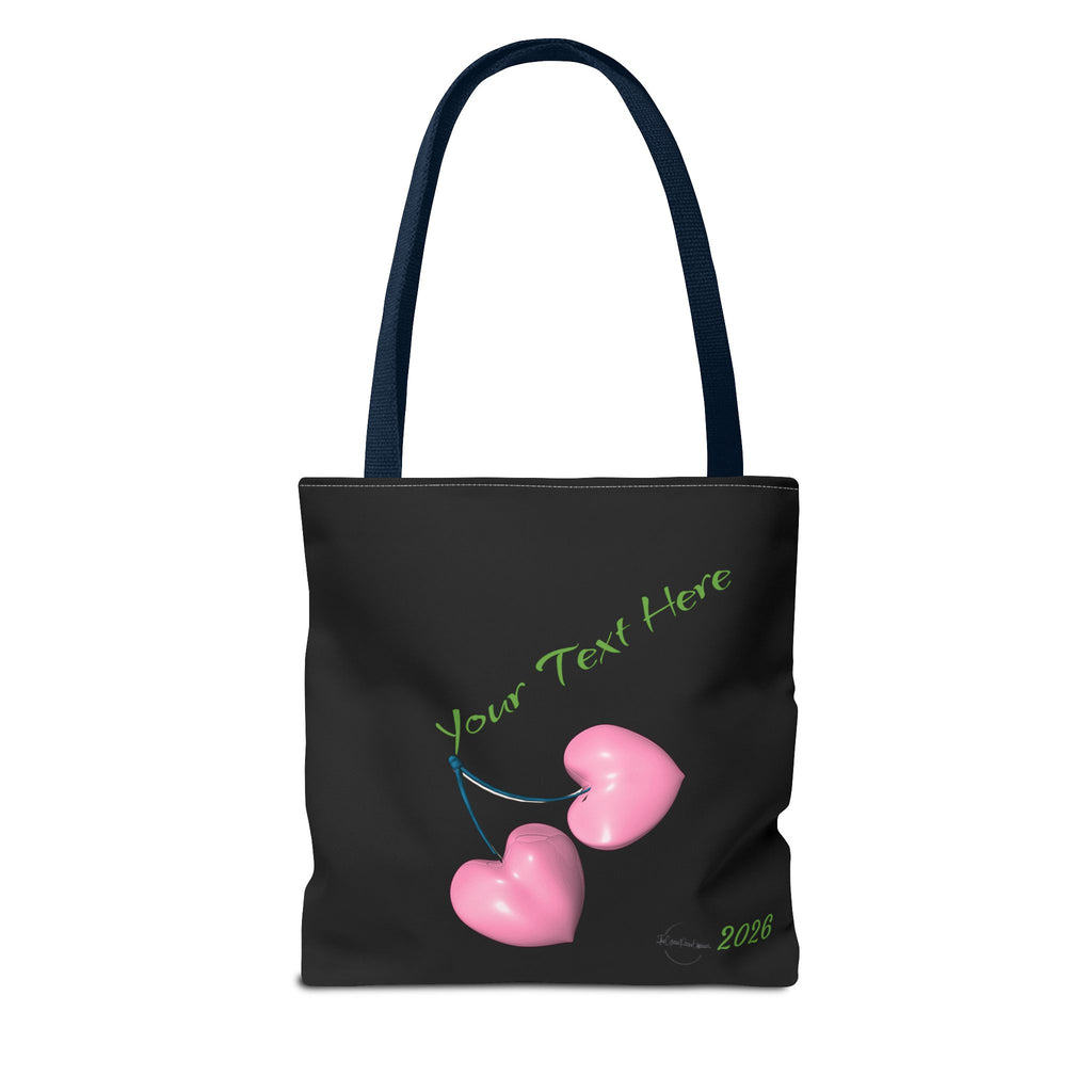 Pink Heart Cherries Tote Bag | Custom Text