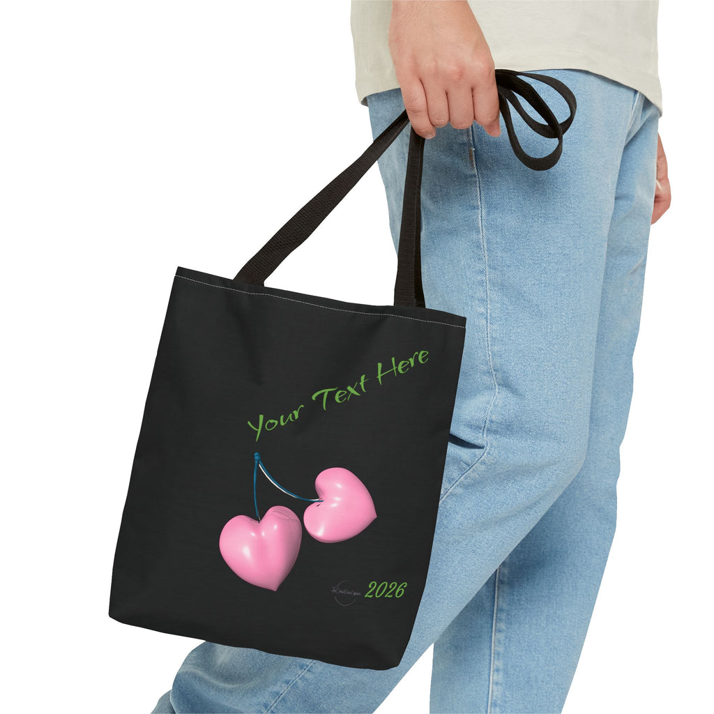Pink Heart Cherries Tote Bag | Custom Text