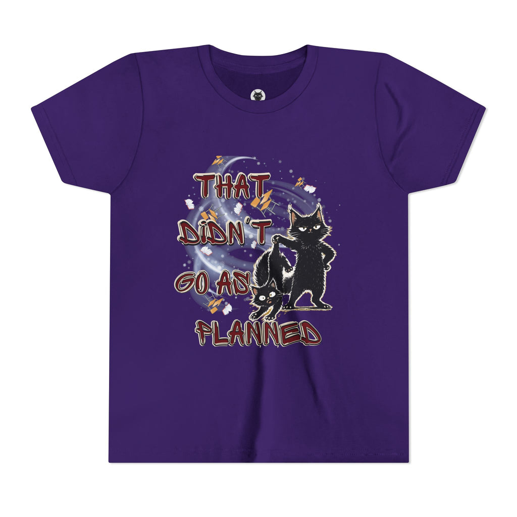 That Didn't Go As Planned Kids Graphic T-Shirt | Funny Black Cat Youth Tee | Cute Chaos Cat Shirt | Back to School Gift for Boys & Girls