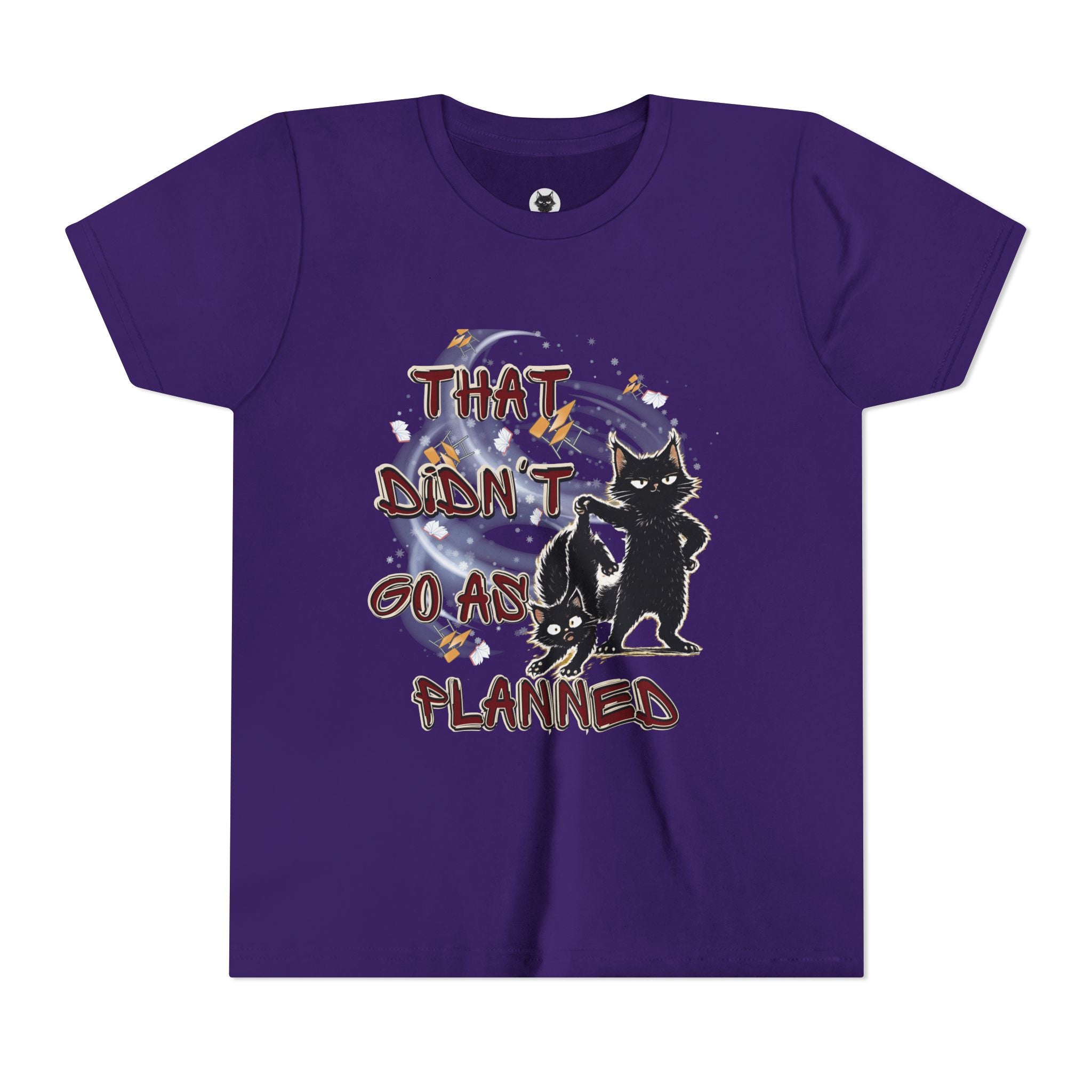 That Didn't Go As Planned Kids Graphic T-Shirt | Funny Black Cat Youth Tee | Cute Chaos Cat Shirt | Back to School Gift for Boys & Girls