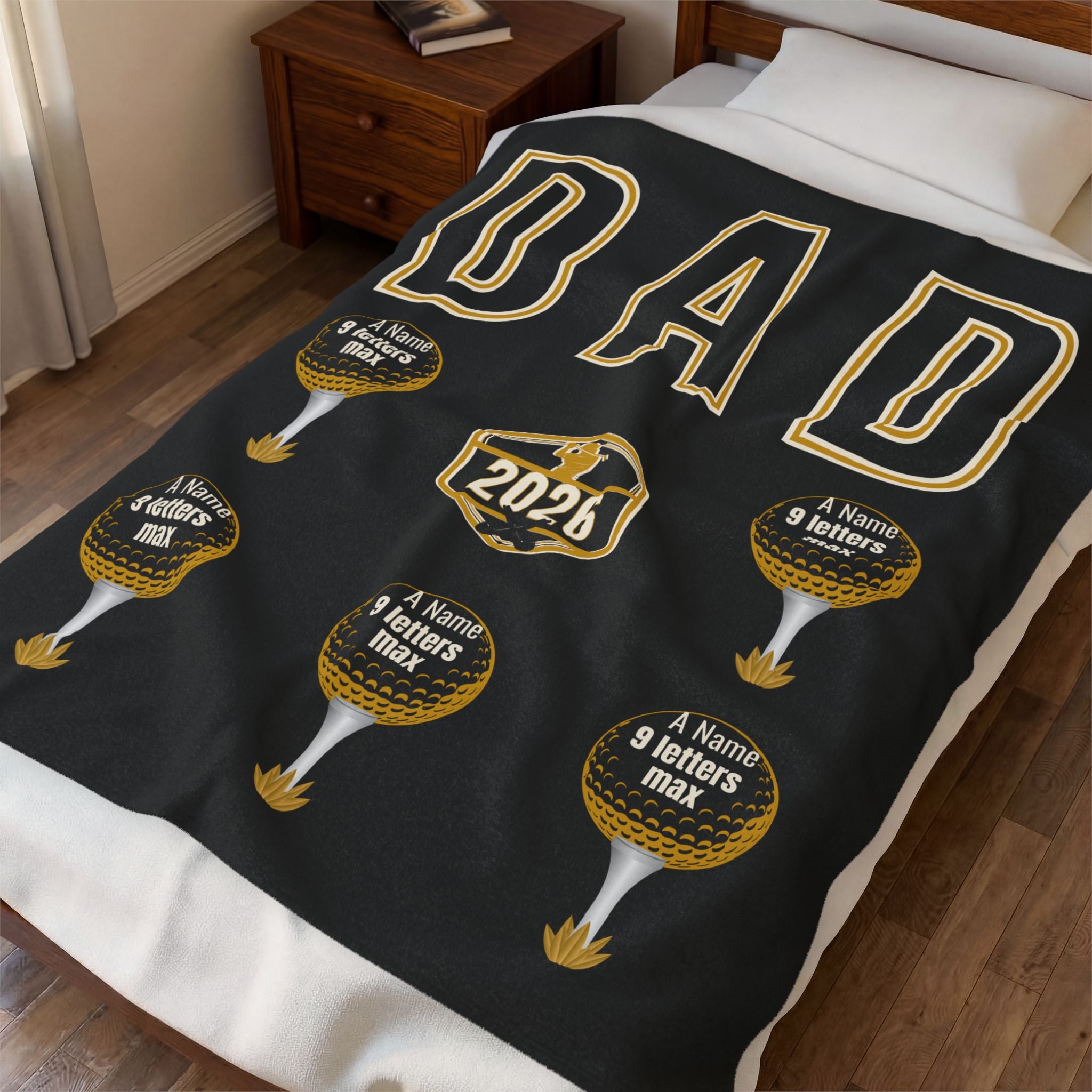 Dad 2026 Golf Personalized Velveteen Plush Blanket — Custom Names (up to 9 letters)