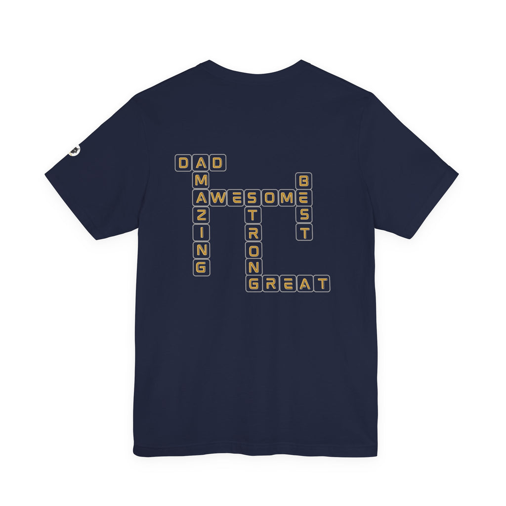 Dad 2026 Crossword T‑Shirt — "No.1 Dad" Gold Badge Father’s Day Tee | Dad Crossword Puzzle T-Shirt | Father's Day Double Sided Graphic Tee | No 1 Dad Shirt Gift for Men