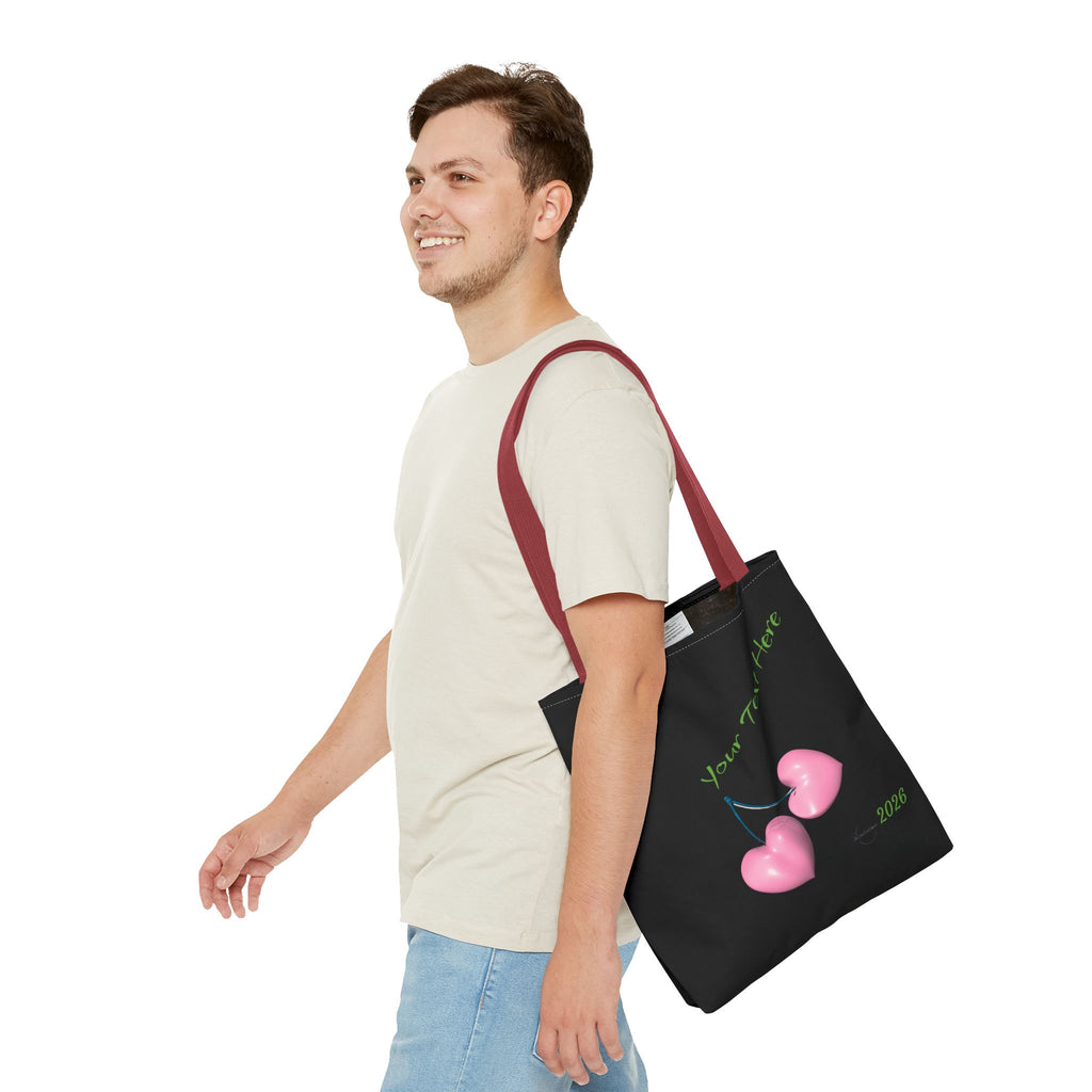 Pink Heart Cherries Tote Bag | Custom Text