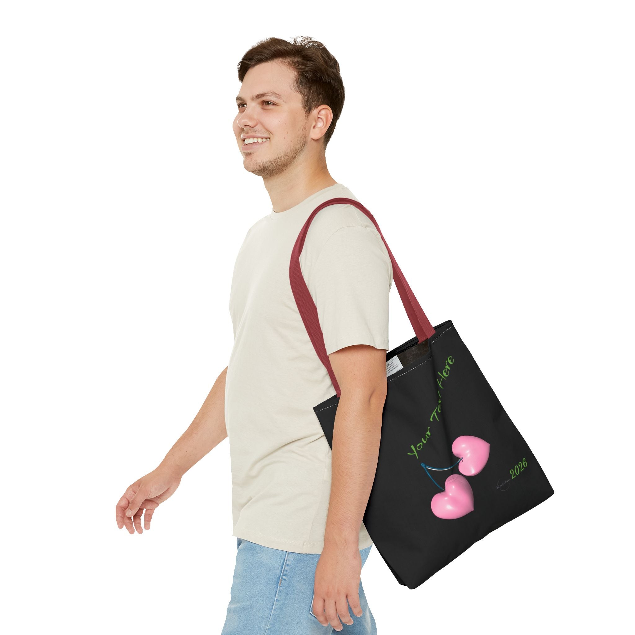 Pink Heart Cherries Tote Bag | Custom Text