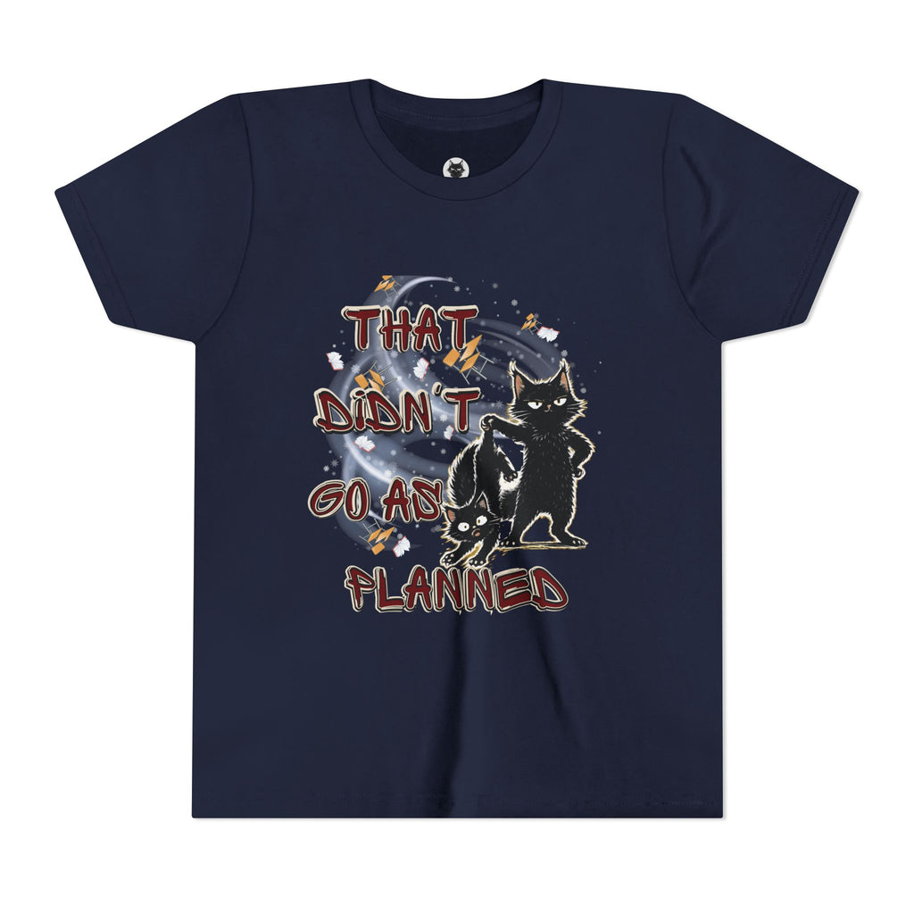 That Didn't Go As Planned Kids Graphic T-Shirt | Funny Black Cat Youth Tee | Cute Chaos Cat Shirt | Back to School Gift for Boys & Girls