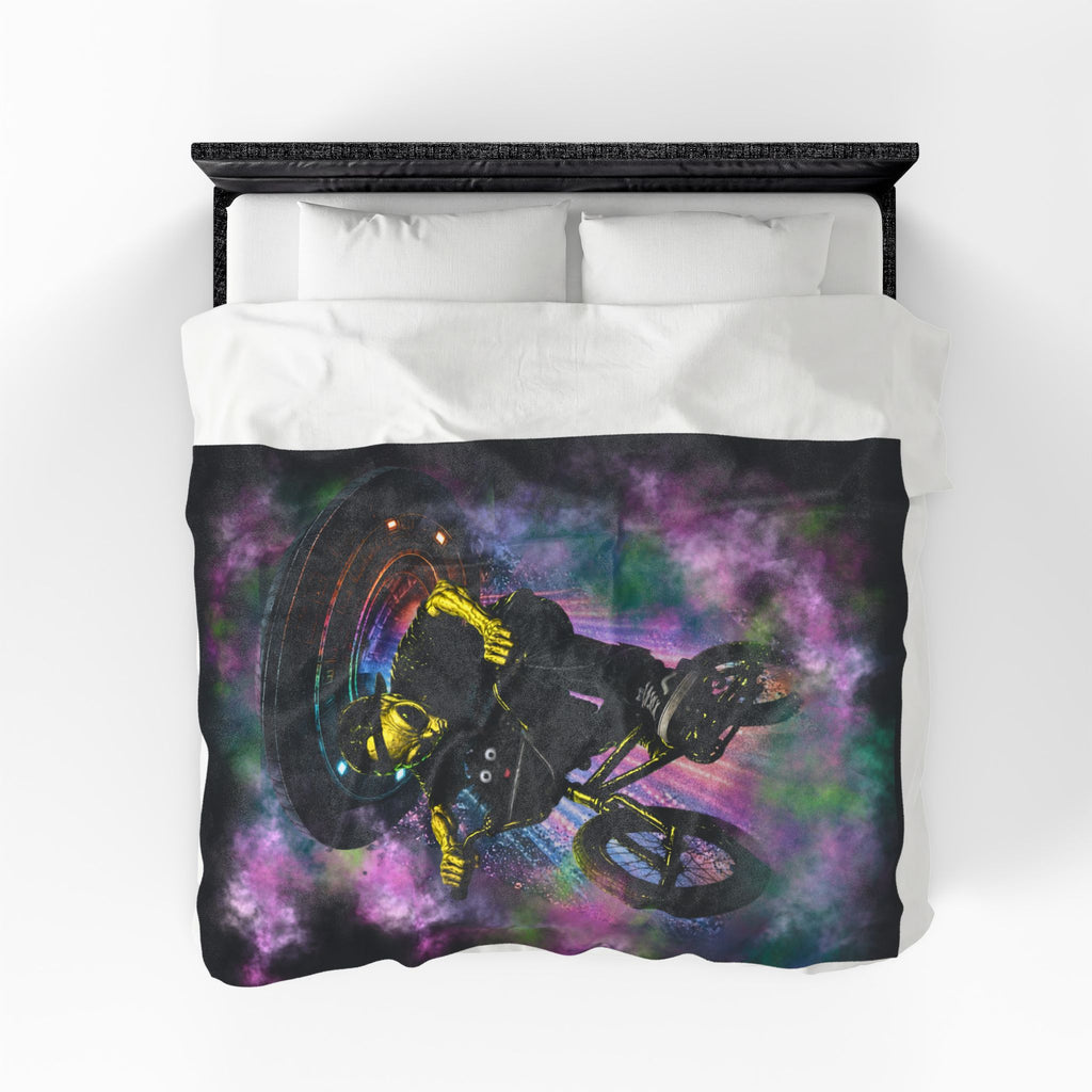 BMX Galaxy Velveteen Plush Blanket – Cosmic Extreme Sports Throw Blanket for Kids, Teens & BMX Riders