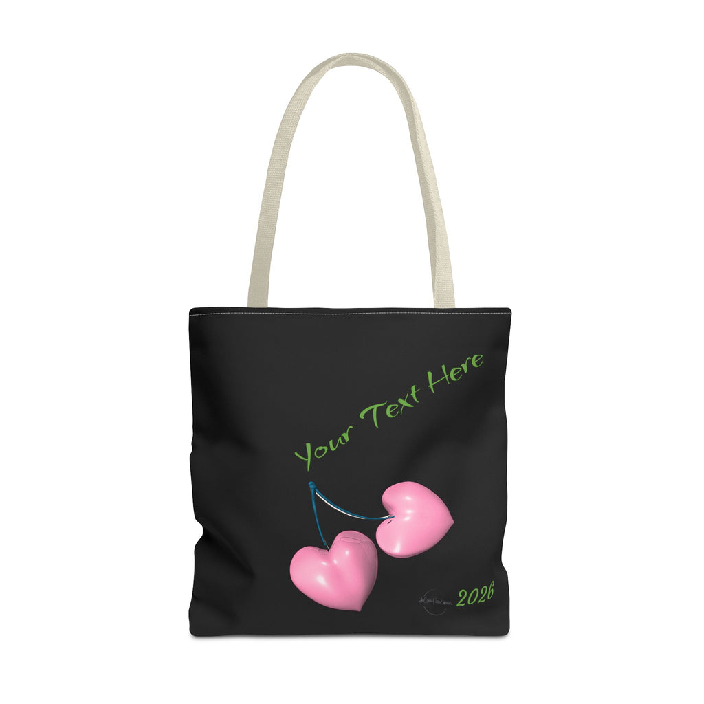 Pink Heart Cherries Tote Bag | Custom Text