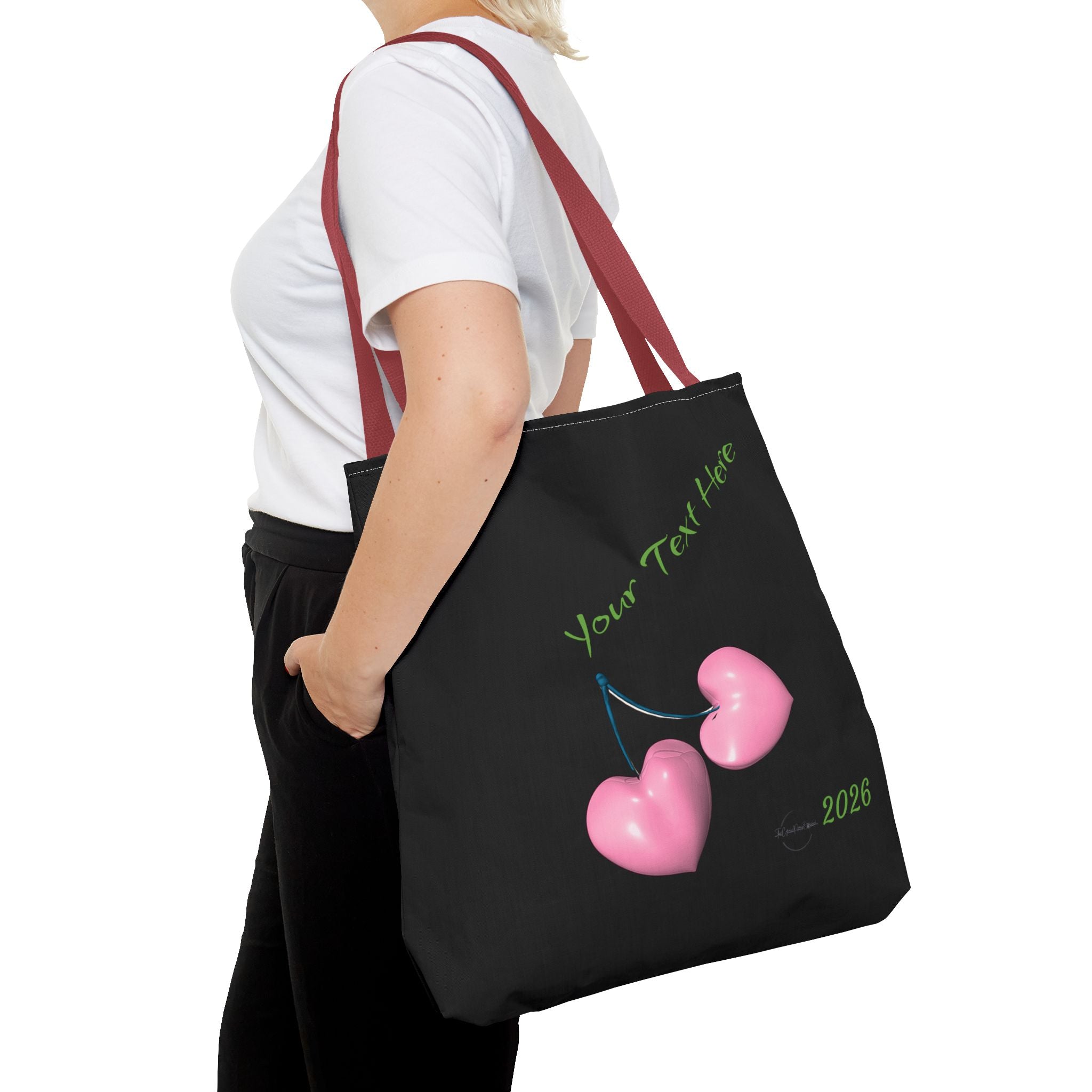 Pink Heart Cherries Tote Bag | Custom Text