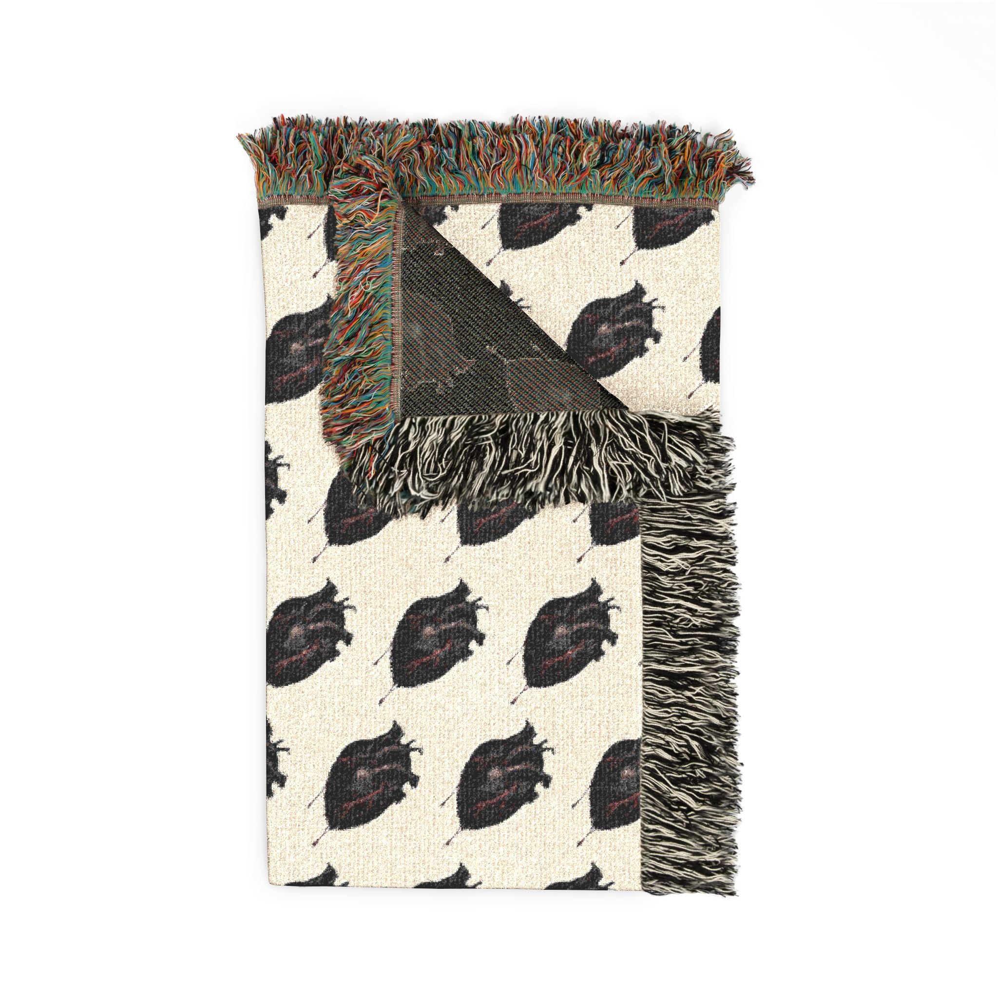 Stay cozy bundled up in a Woven  "Little Dark Heart" Throw Blanket — Reversible Boho Plaid Pattern