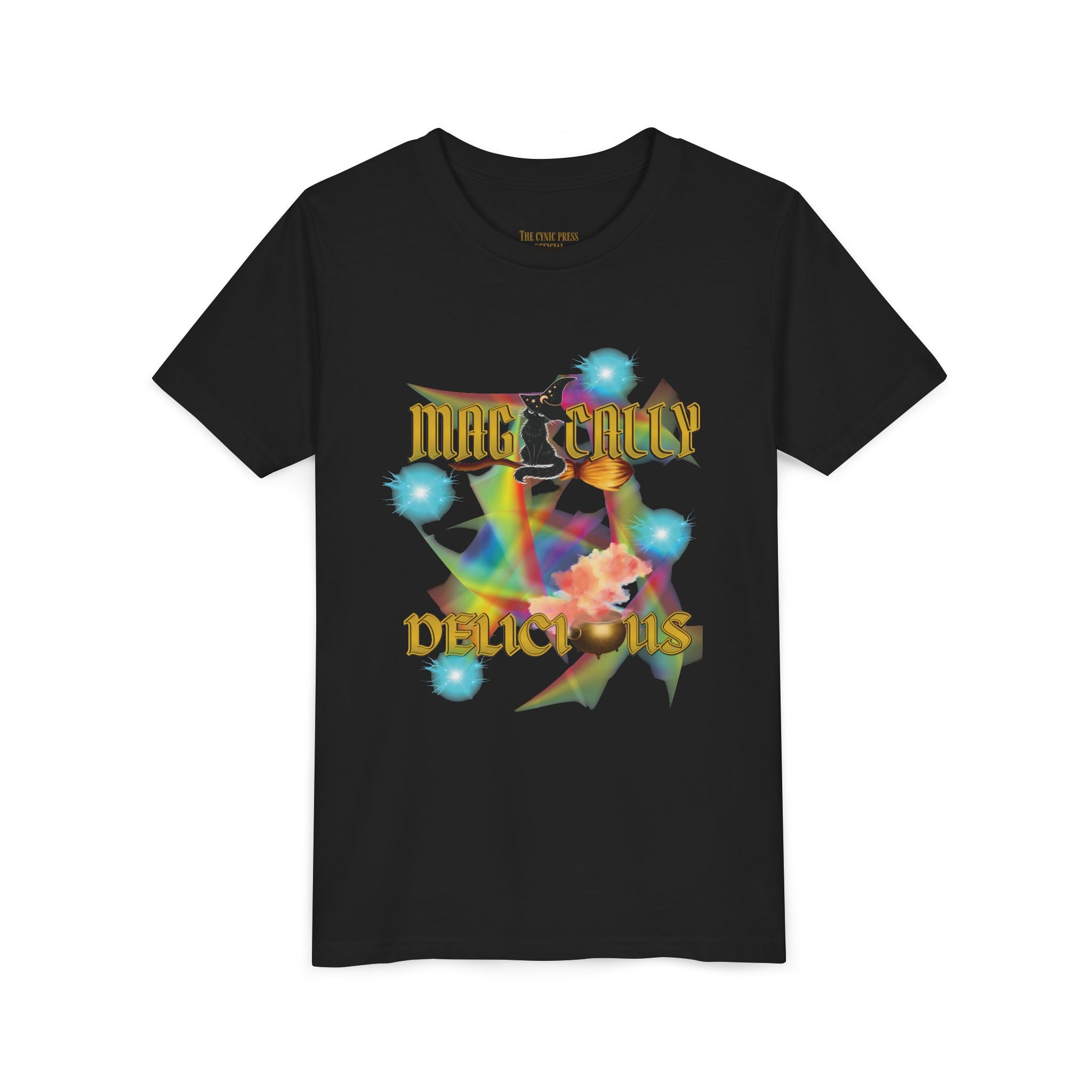 Magically Delicious Wizard Cat – Wizard Cat Glow Tee   - Wizard Cat Spell Bowl Tee – Fantasy Graphic