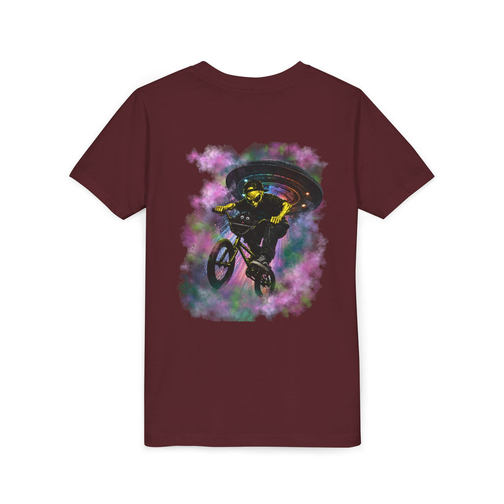 Cosmic Cruise: Jinx & Nova BMX Adventure Tee | Premium Youth Alien & Cat Graphic Shirt | Cool Kids Streetwear T-Shirt | Dual-Graphic Black T-Shirt | Youth BMX Rider Tee — Colorful Cosmic Bike Stunt T-...